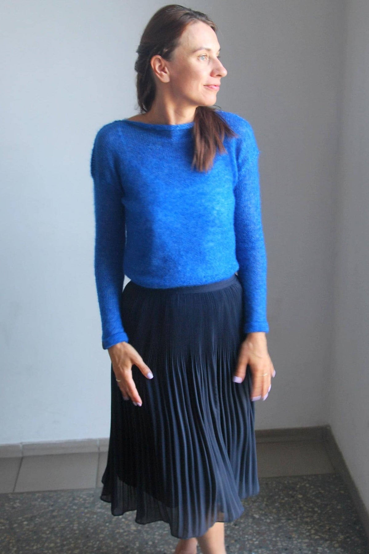 Cobalt Blue Mohair Silk Pullover: Handmade Bridal Sweater