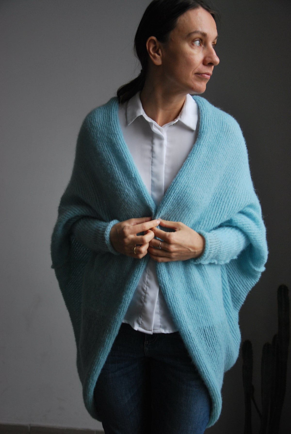 Sea Green Alpaca Cardigan: Oversize Sweater