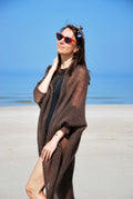Hand Knit Mohair Cardigan: Brown Lightweight Beach Wrap