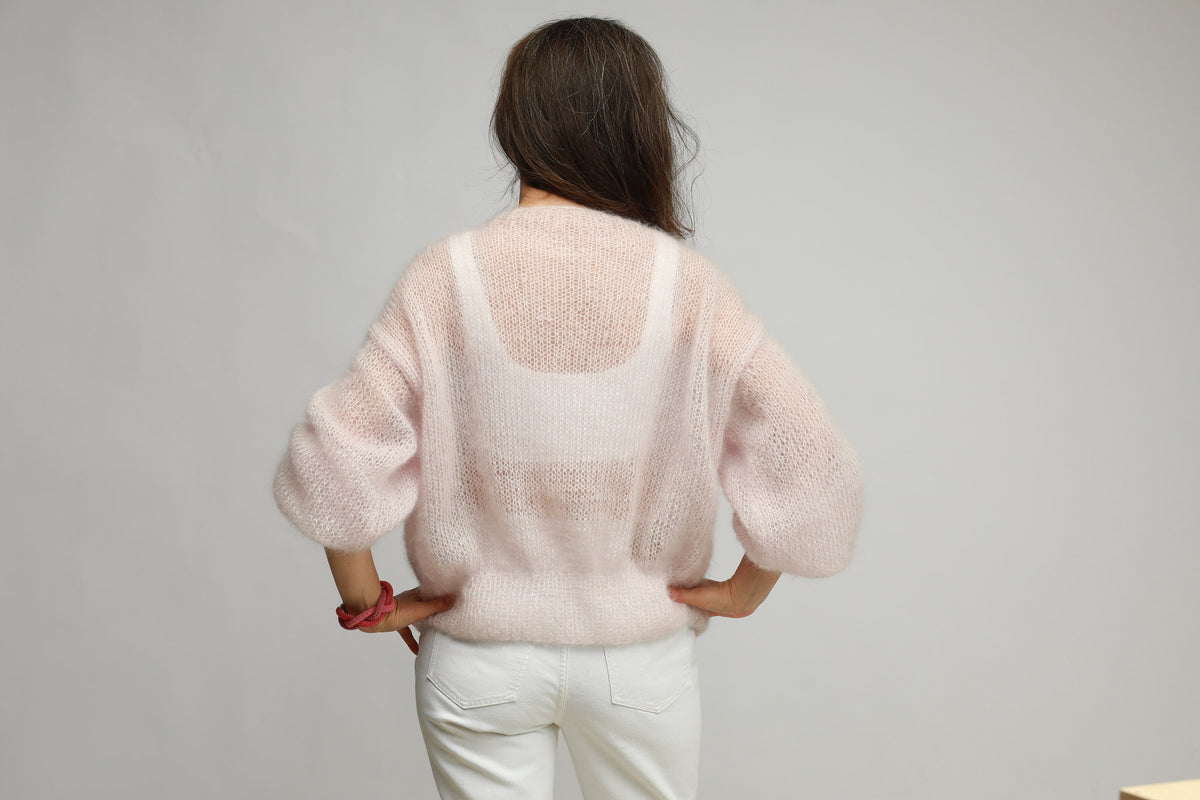 Handmade Mohair Silk Cardigan: Pink Pearl Bridal Cape