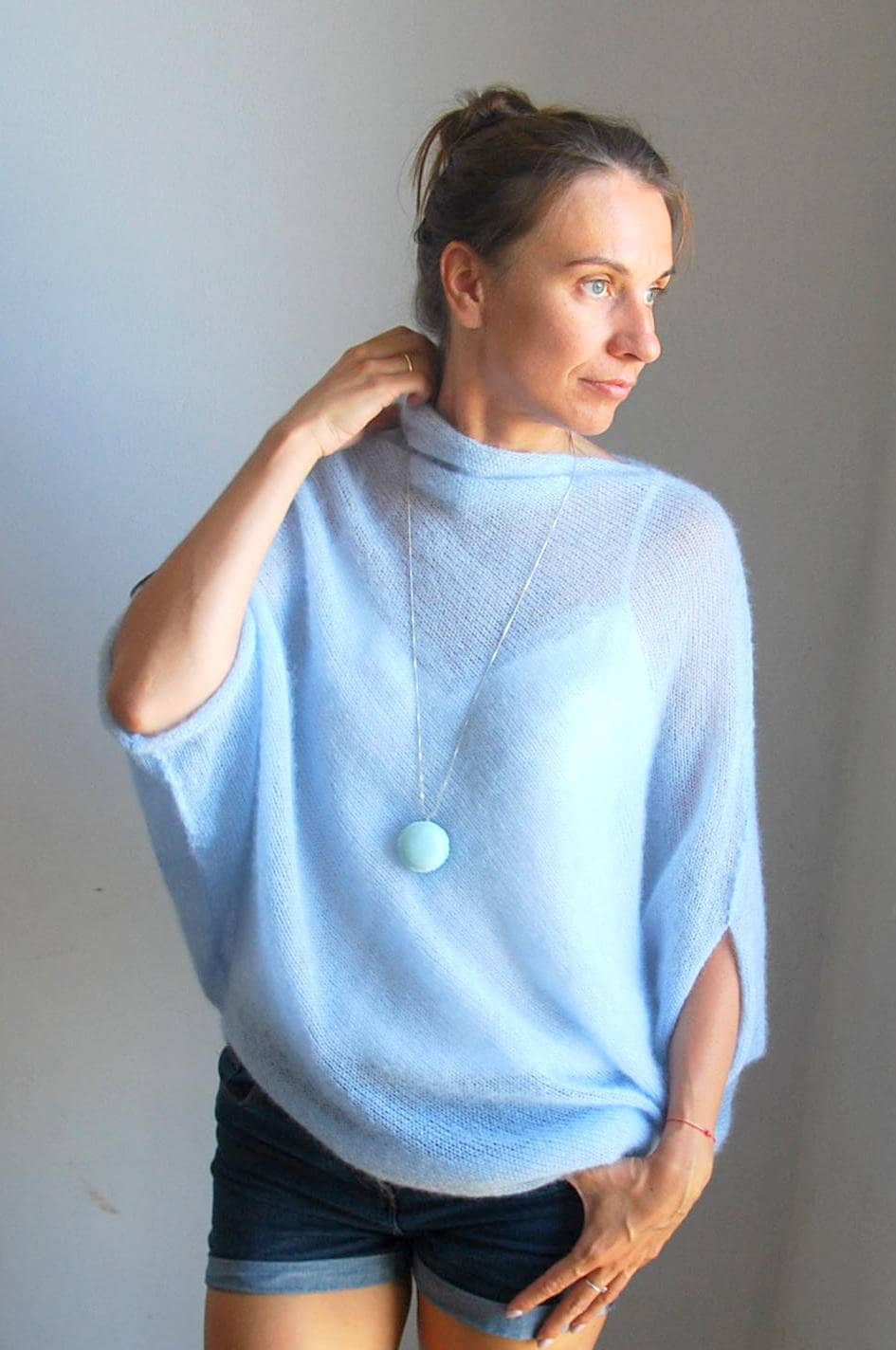 Handmade Mohair Knit Cardigan: Sky Blue Bridal Sweater