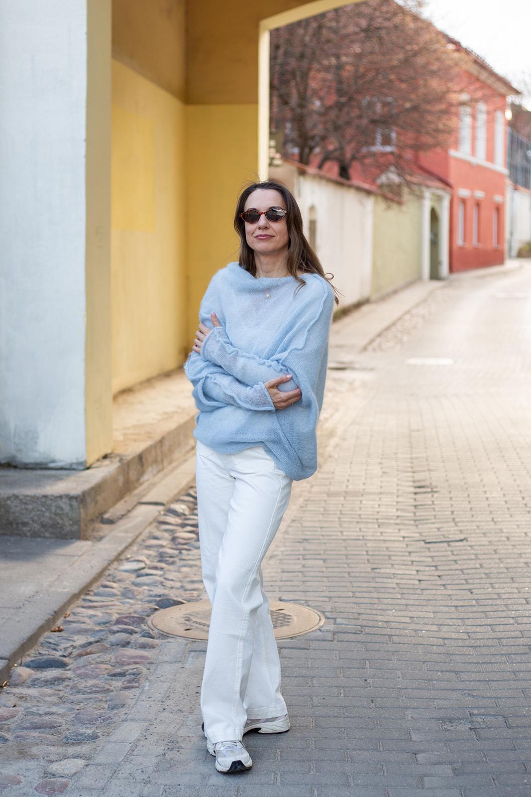 Light Blue Mohair Silk Sweater, Soft Knit Pullover Women, Bridal Mohair Sweater, Lightweight Blue Poncho, Elegant Wedding Wrap