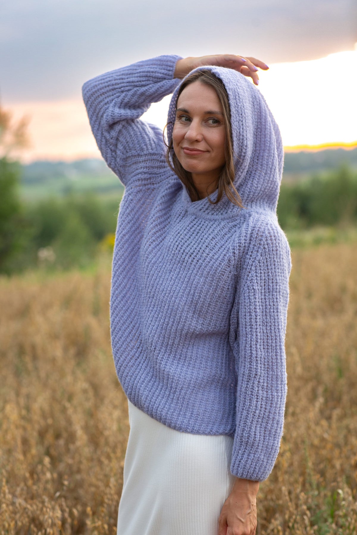Handmade Alpaca Silk Hoodie Sweater: Lavender Knit Cardigan