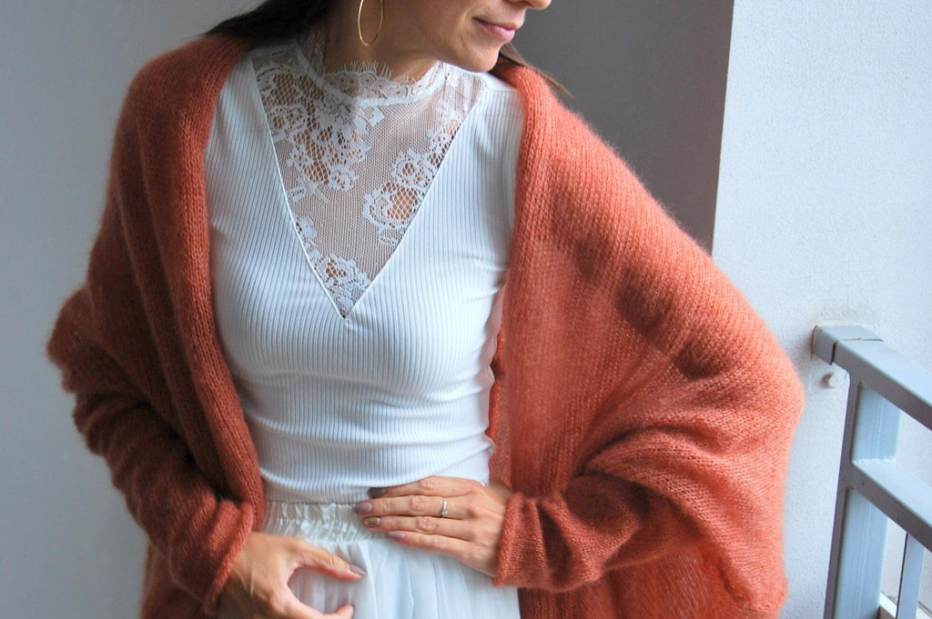 Handmade Rust Mohair Silk Cardigan: Bridal Wedding Cape