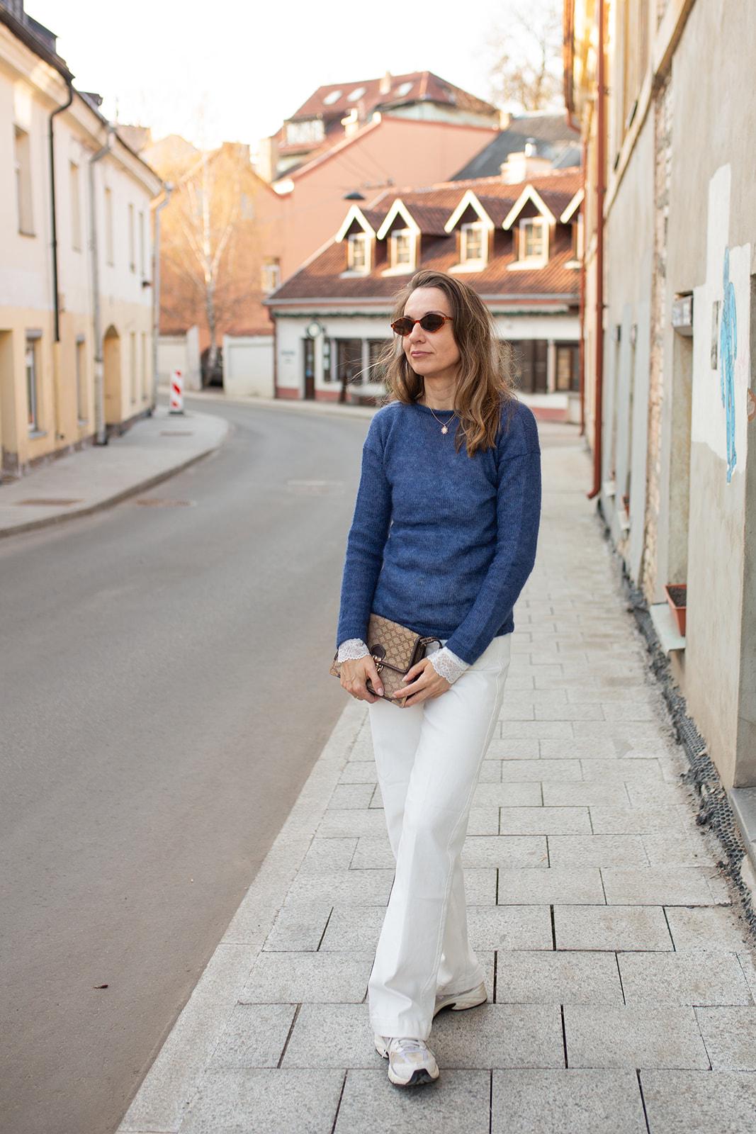 Handmade Mohair Silk Sweater for Women, Soft Blue Knit Pullover, Lightweight Luxury Mohair Jumper
