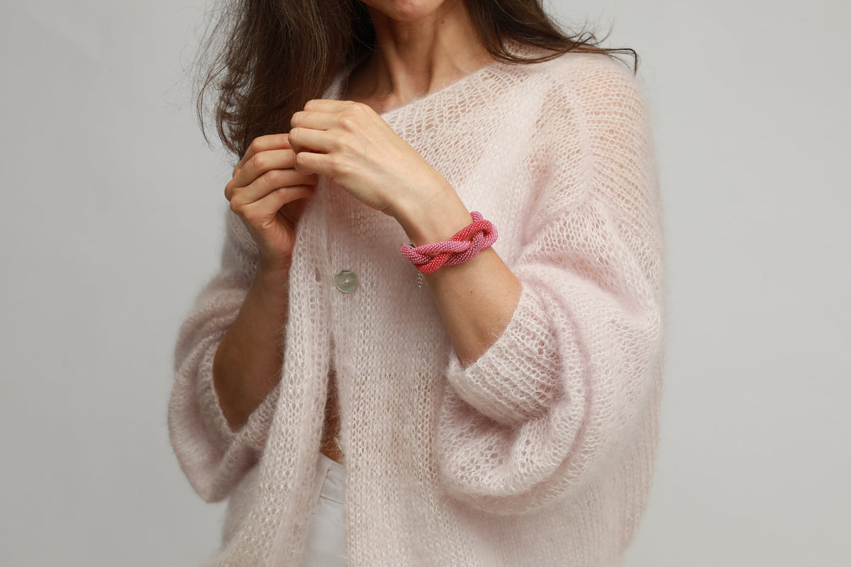 Handmade Mohair Silk Cardigan: Pink Pearl Bridal Cape