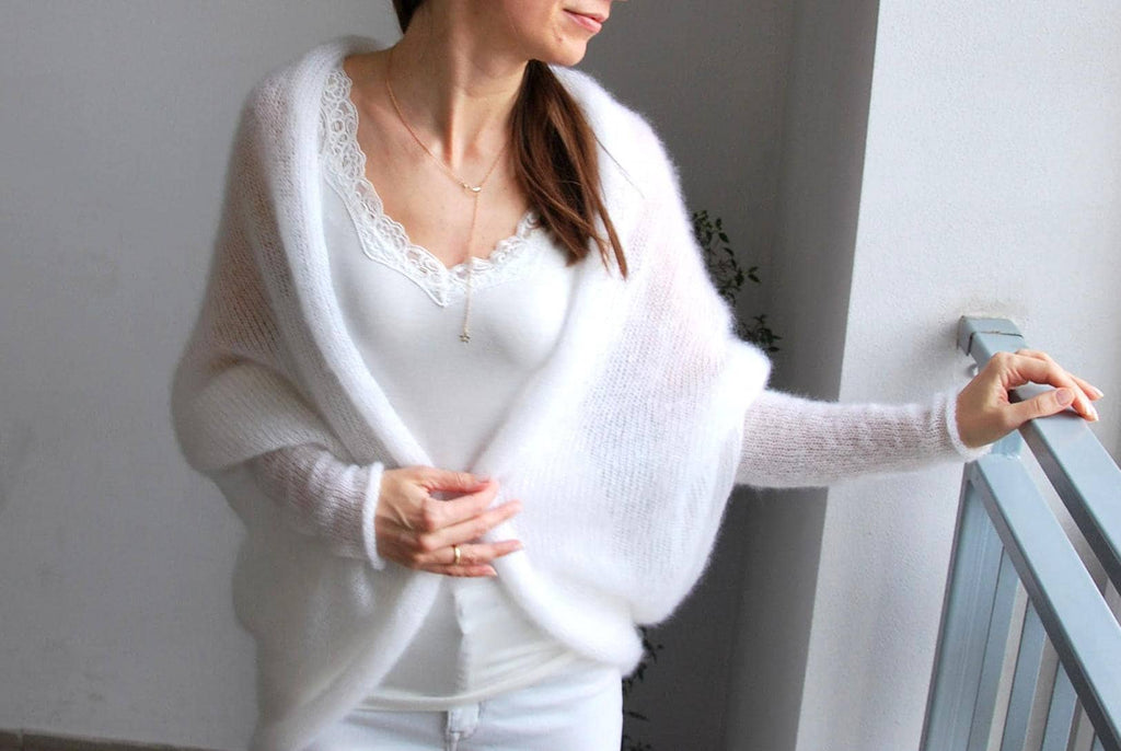 Handmade Mohair Wedding Cardigan: White Silk Bridal Sweater