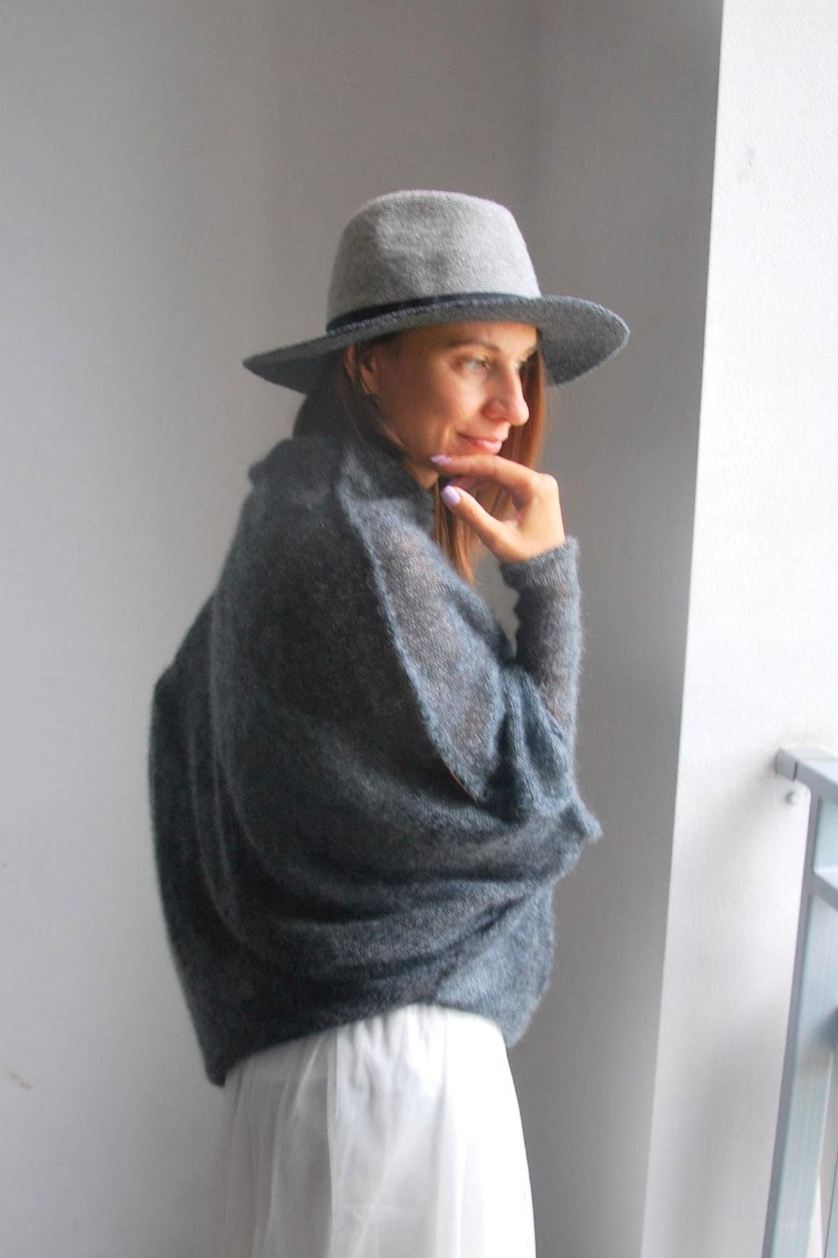 Ash Gray Mohair Silk Sweater: Knitted Pullover