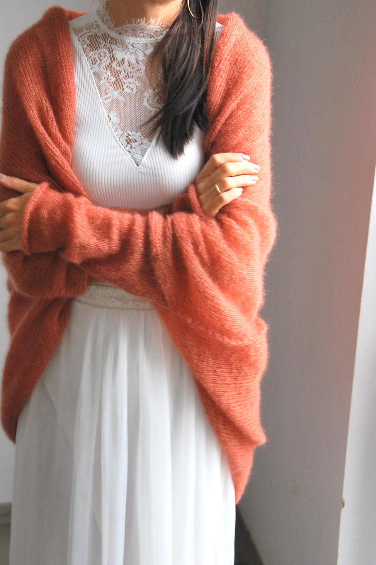 Handmade Rust Mohair Silk Cardigan: Bridal Wedding Cape