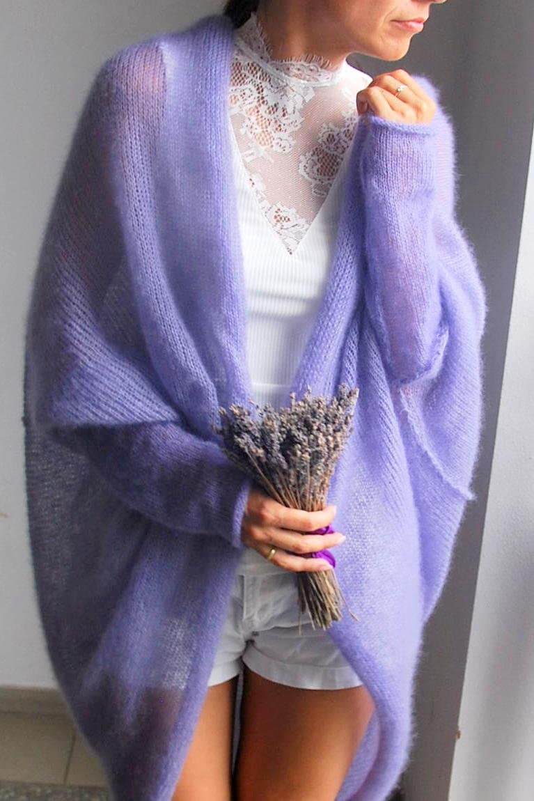 Hand Knit Mohair Cardigan: Bridal Wedding Sweater, Lavender Silk Blend