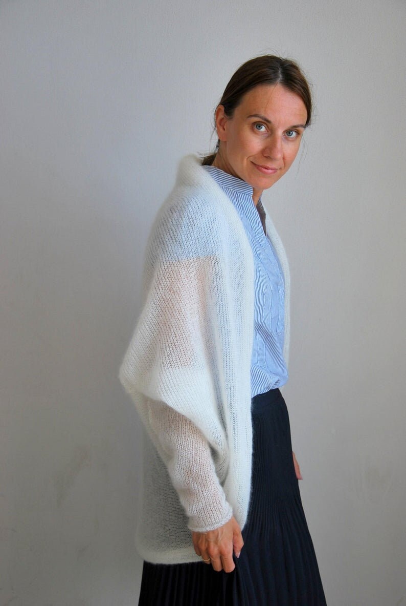 Hand Knit Mohair Cardigan: Bridal Wedding Sweater, Soft Silk Blend