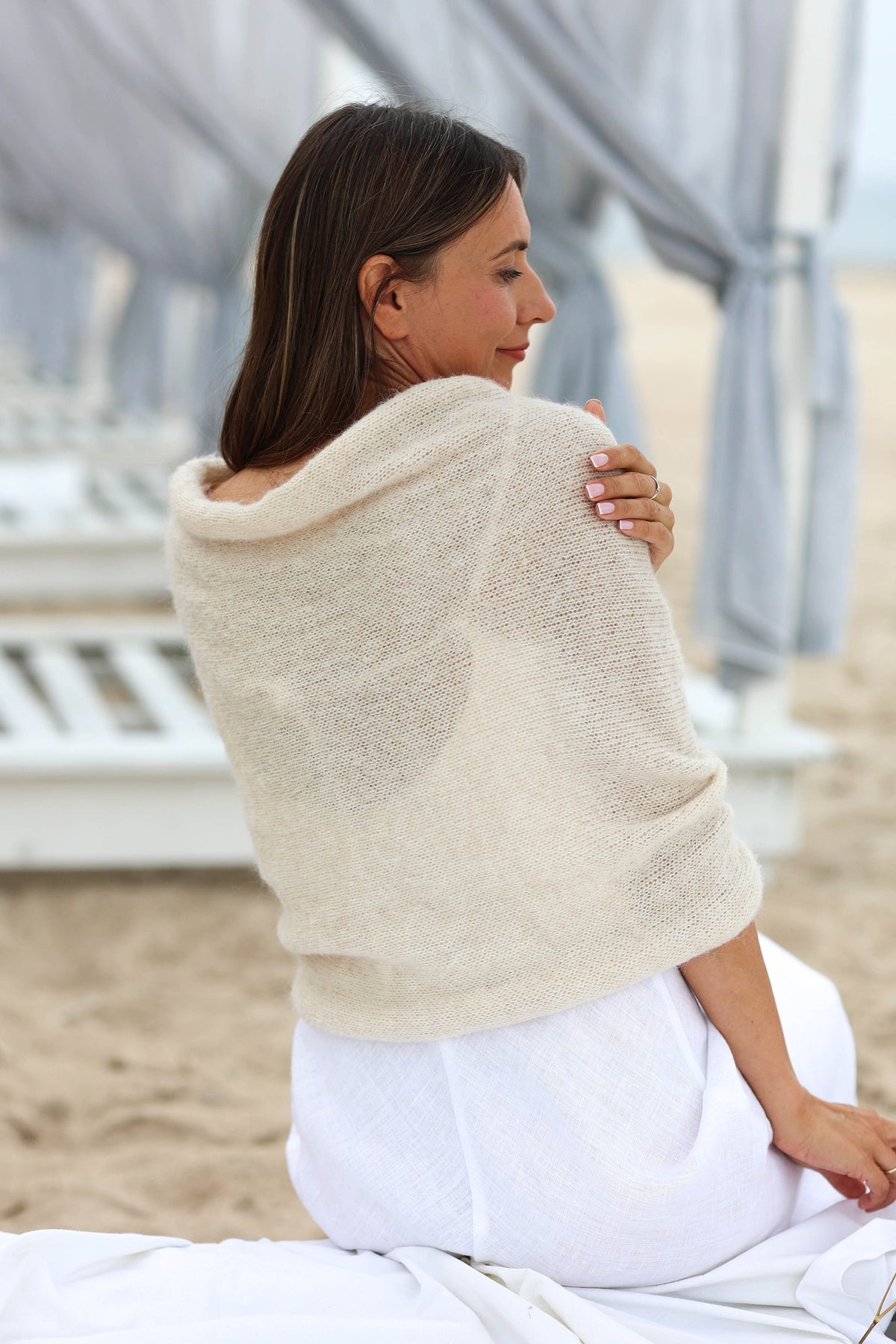 Off White Wedding Shawl: Alpaca Silk Bridal Bolero