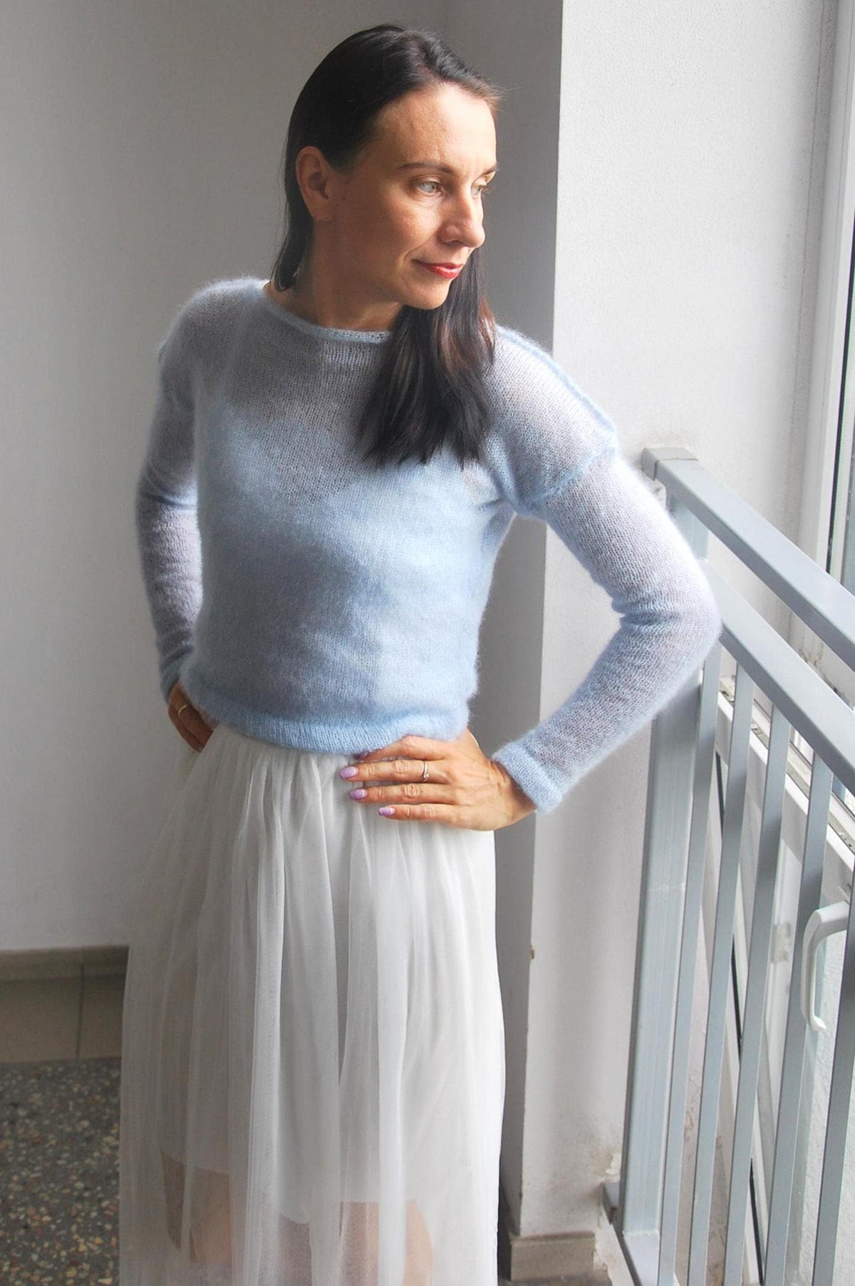 Handmade Mohair Silk Pullover: Light Blue Bridal Sweater