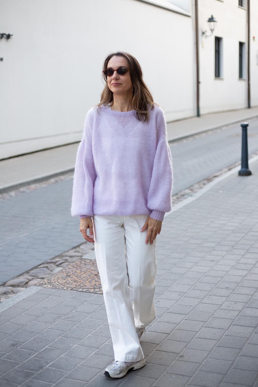 Light lavender mohair silk sweater, oversized knit pullover, honeycomb texture, soft airy jumper