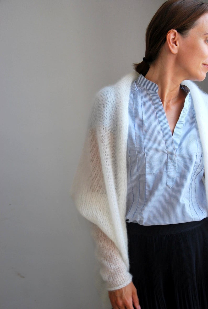 Hand Knit Mohair Cardigan: Bridal Wedding Sweater, Soft Silk Blend