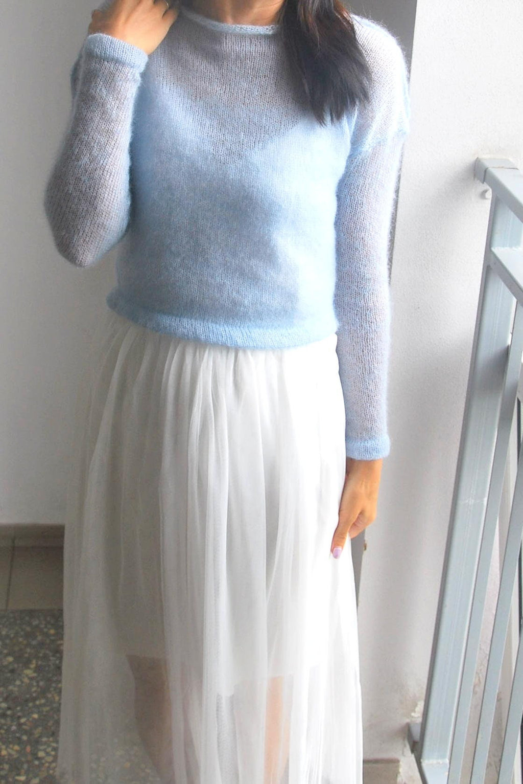 Handmade Mohair Silk Pullover: Light Blue Bridal Sweater