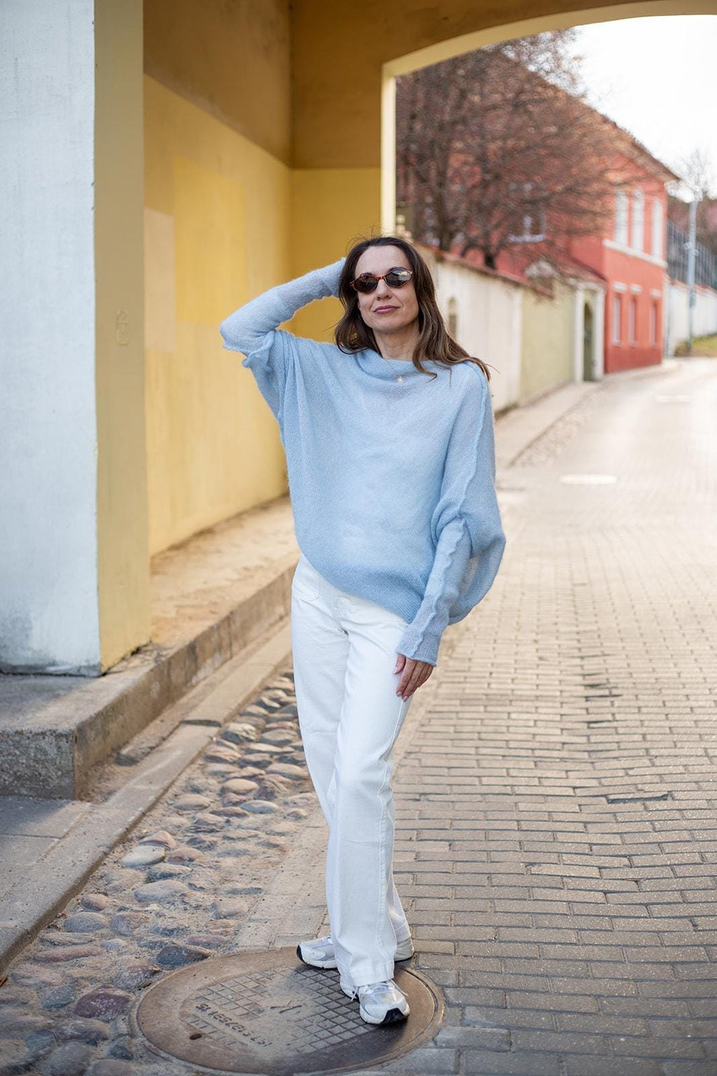 Light Blue Mohair Silk Sweater, Soft Knit Pullover Women, Bridal Mohair Sweater, Lightweight Blue Poncho, Elegant Wedding Wrap