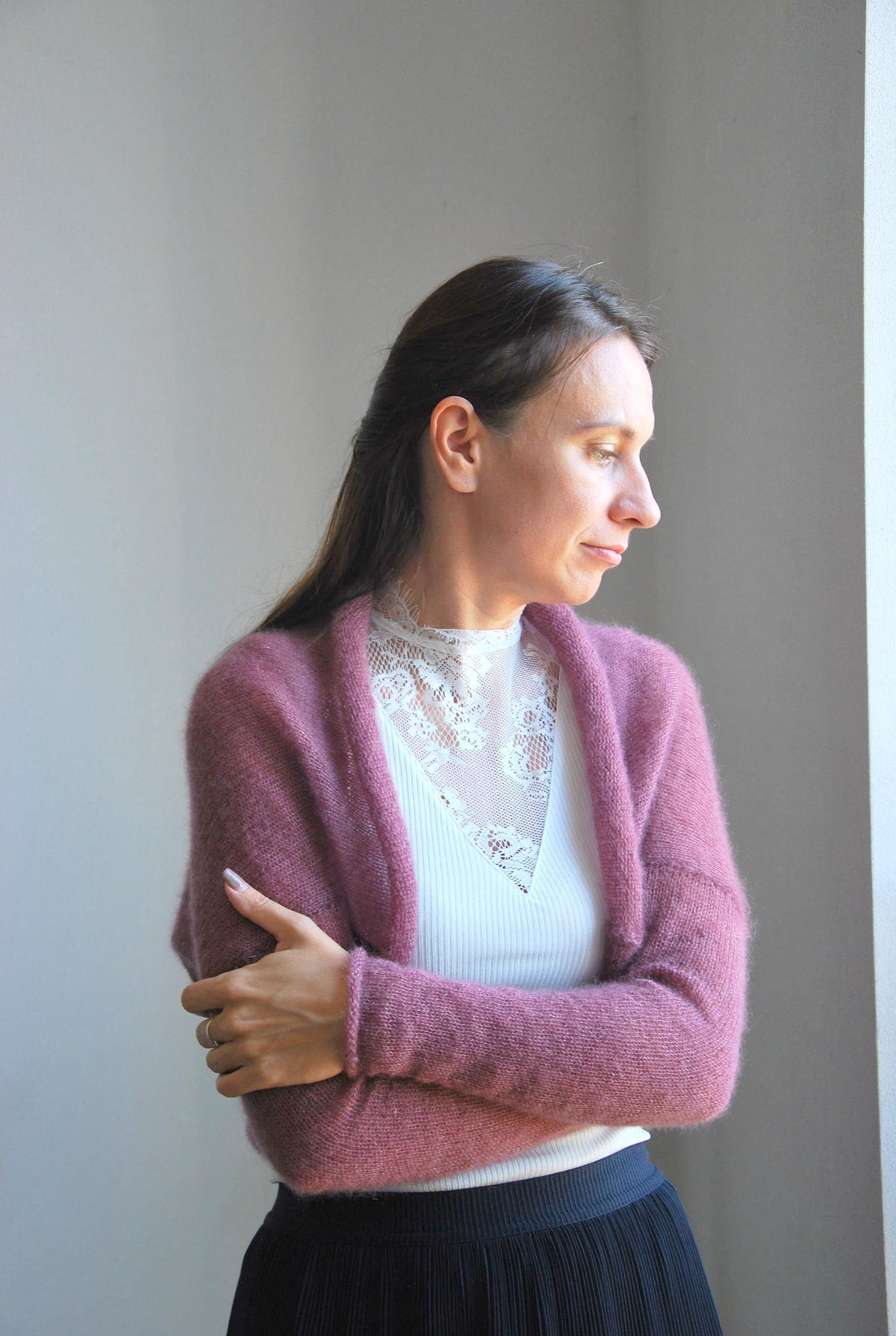 Handmade Mohair Silk Knit Bolero: Elegant Wedding Shrug