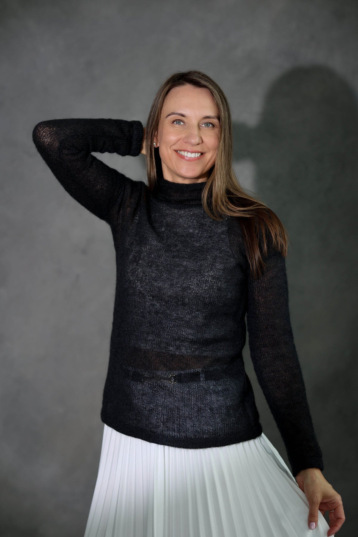 Black Mohair Silk Pullover: High Neck Soft Sweater