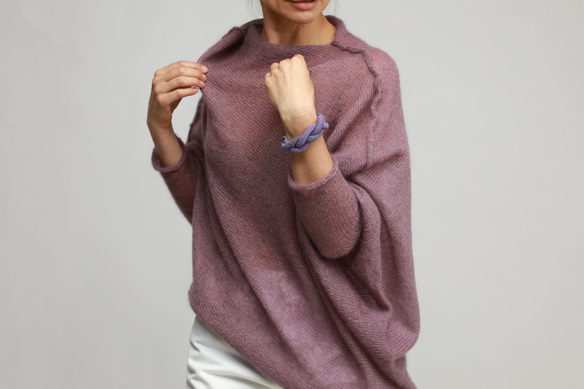 Heather Mohair Silk Poncho: Lightweight Knit Cardigan Cape
