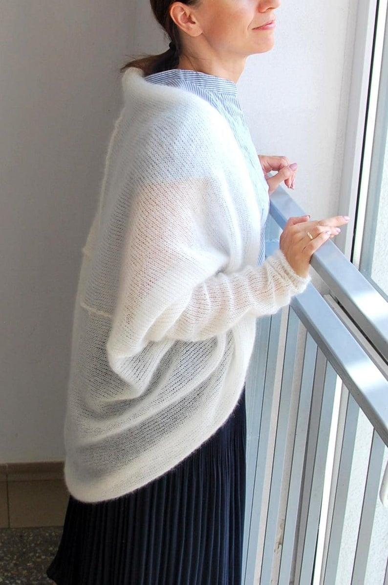Hand Knit Mohair Cardigan: Bridal Wedding Sweater, Soft Silk Blend