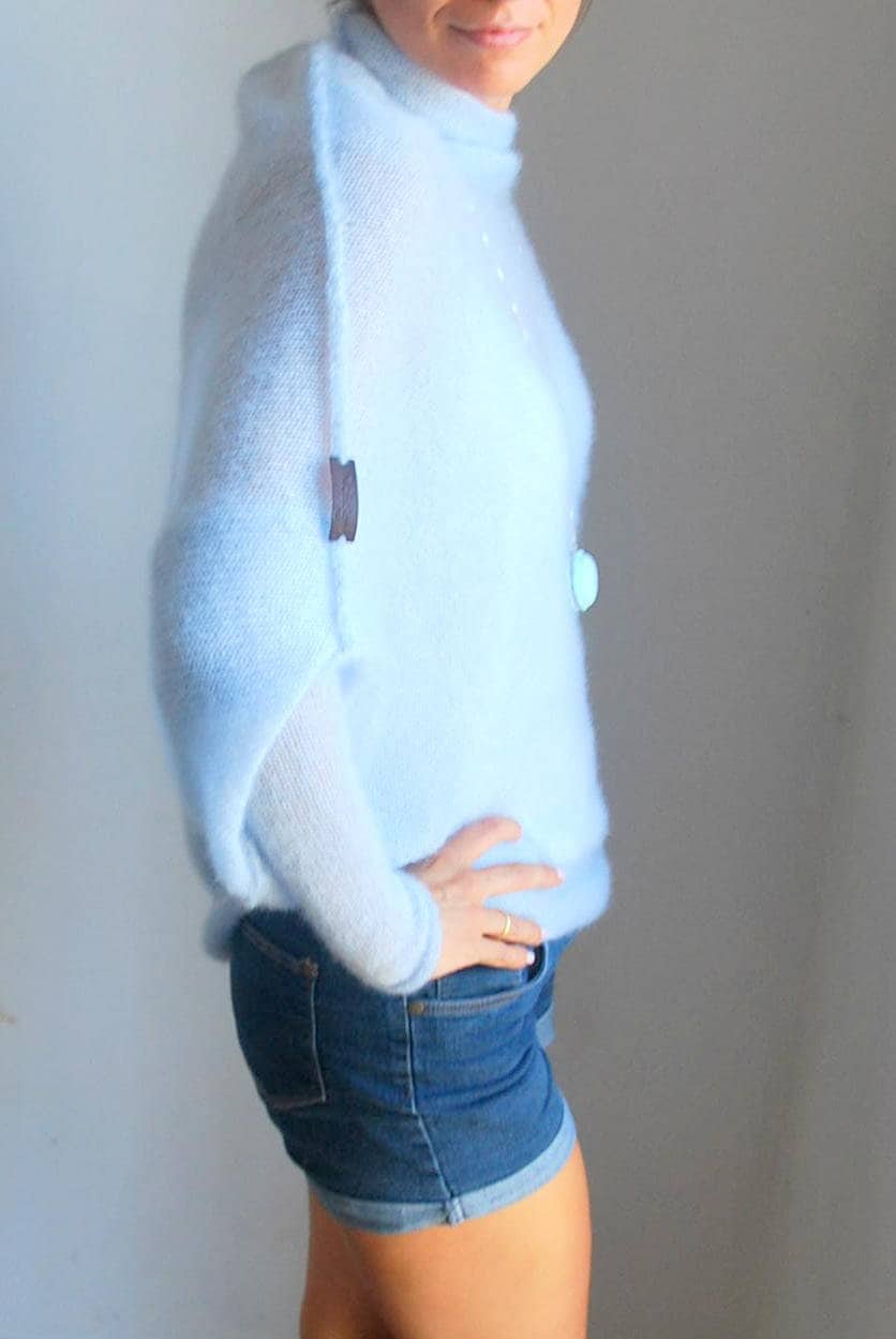 Handmade Mohair Knit Cardigan: Sky Blue Bridal Sweater