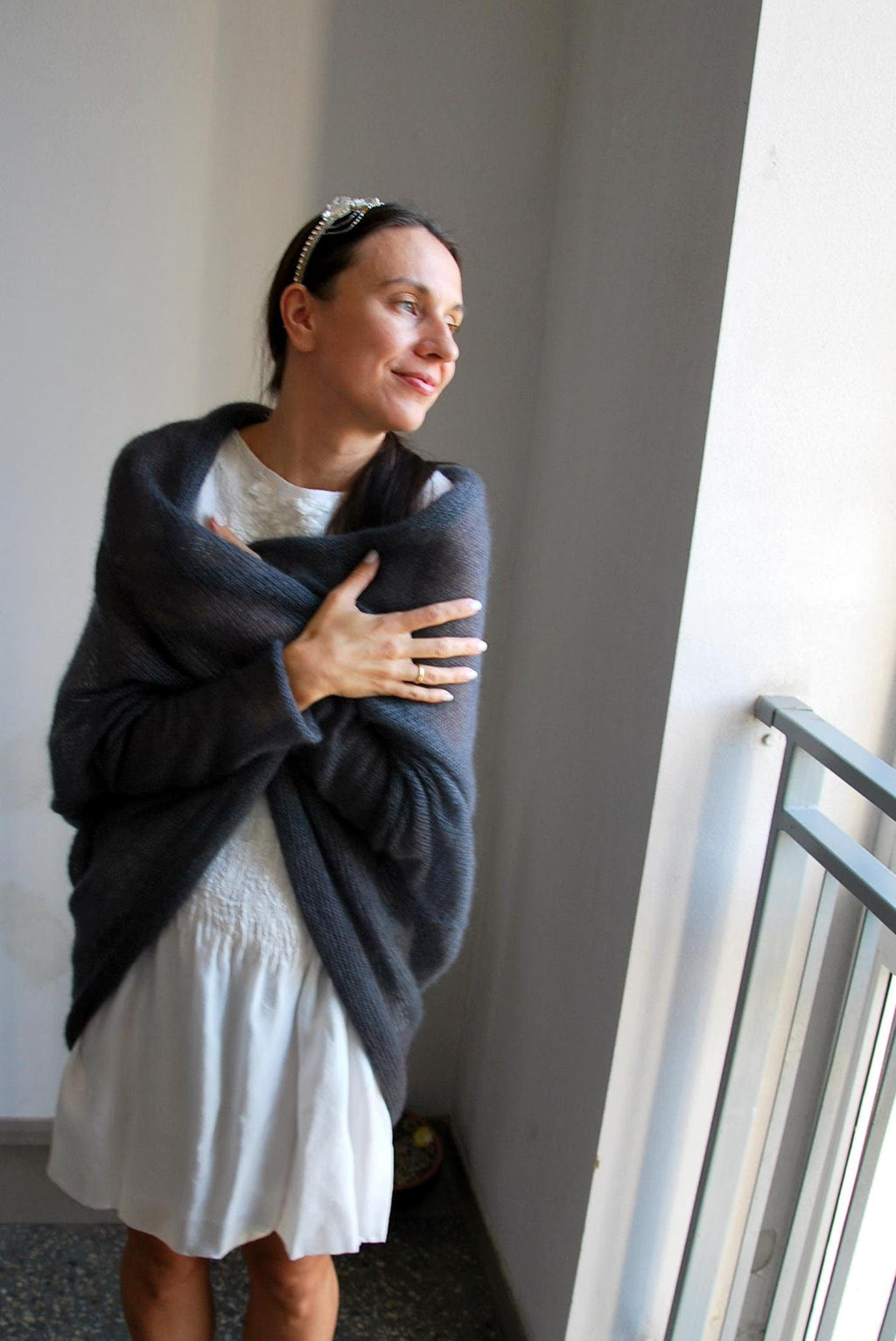Ash Gray Mohair Silk Cardigan: Soft Bridal Sweater
