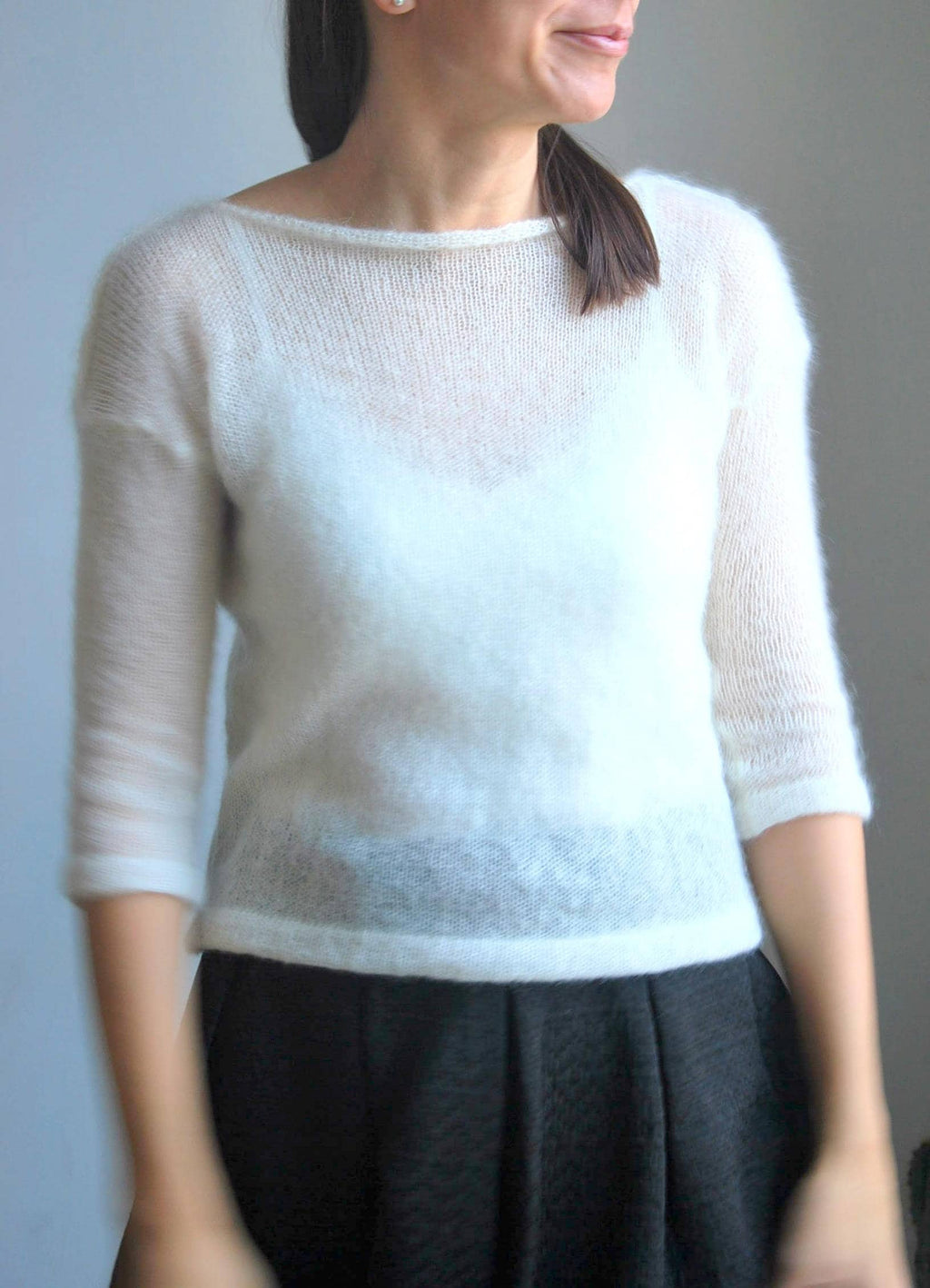 Mohair Wedding Sweater: White Knit Bridal Shrug, 3/4 Sleeves