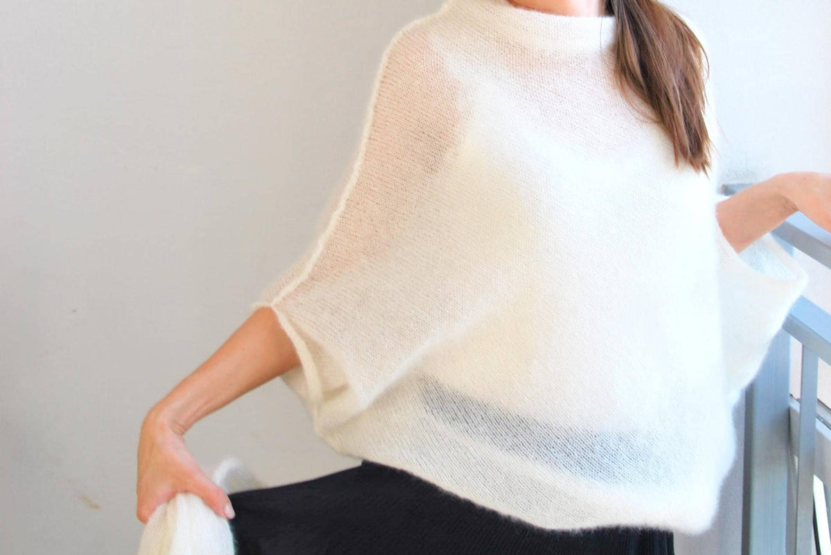 Handmade Mohair Silk Bridal Poncho: Soft Knit Wedding Cover-Up