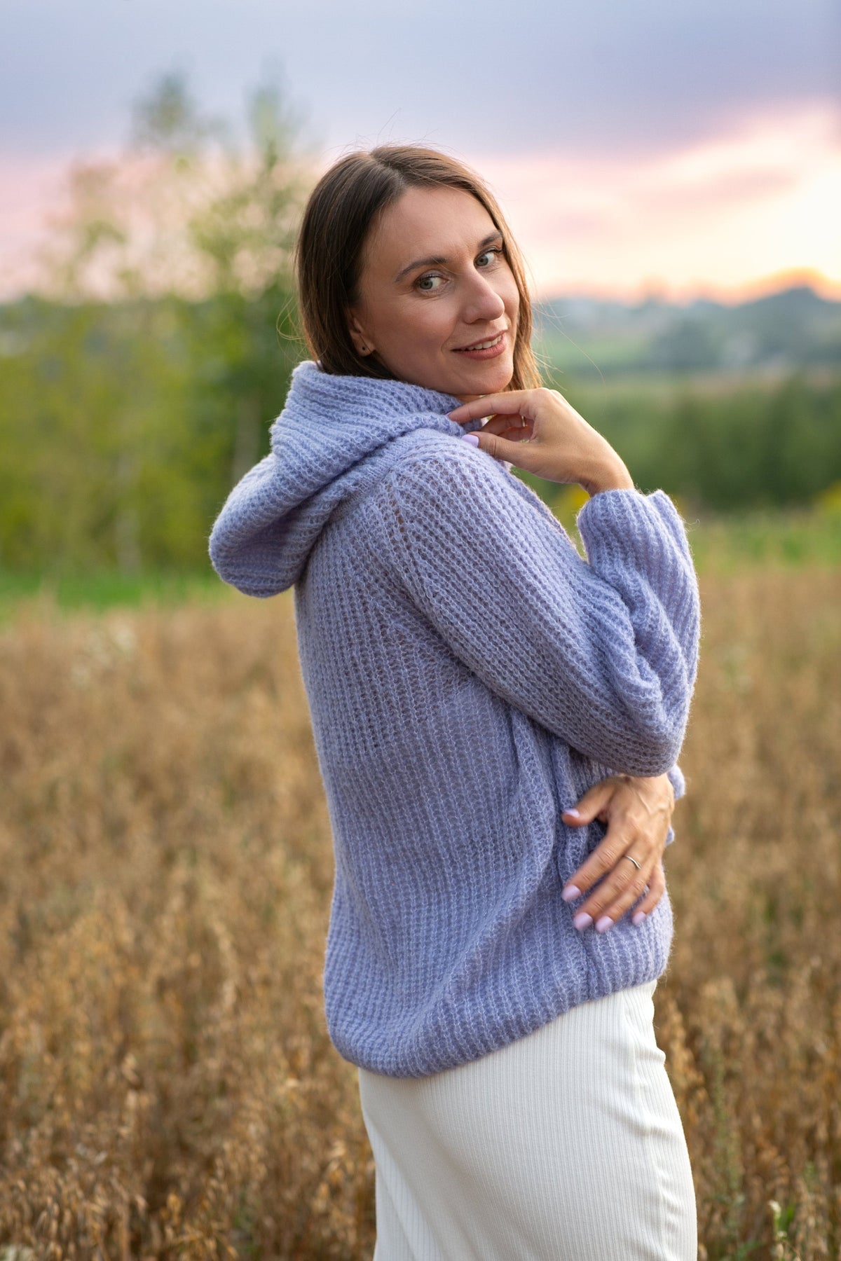 Handmade Alpaca Silk Hoodie Sweater: Lavender Knit Cardigan