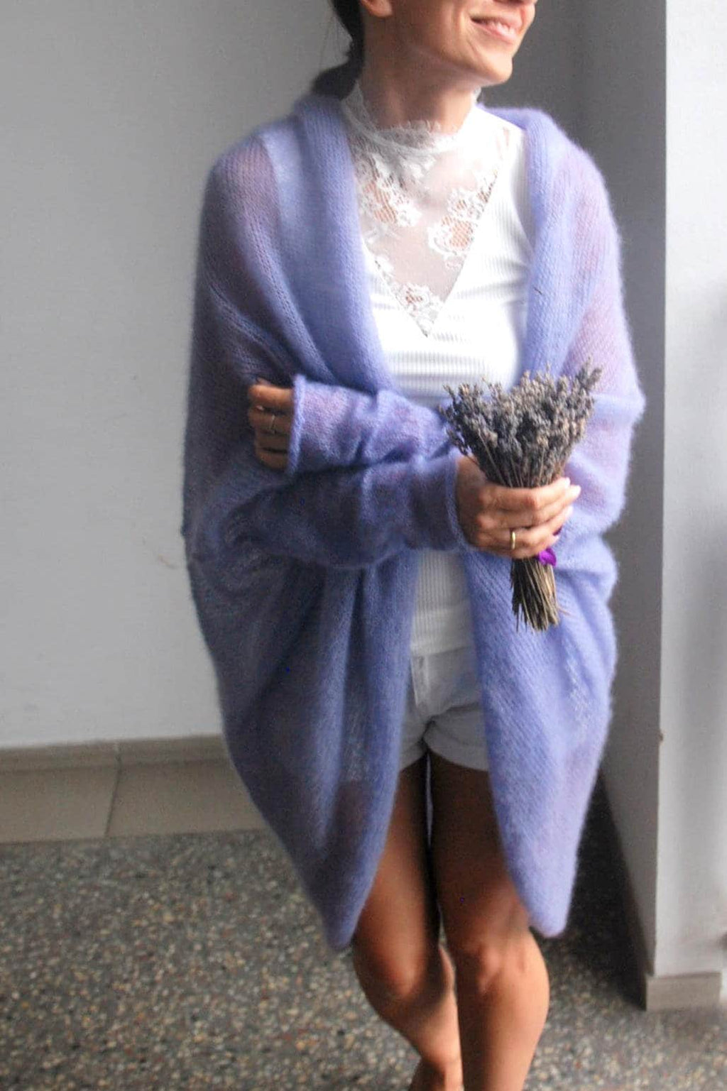 Hand Knit Mohair Cardigan: Bridal Wedding Sweater, Lavender Silk Blend