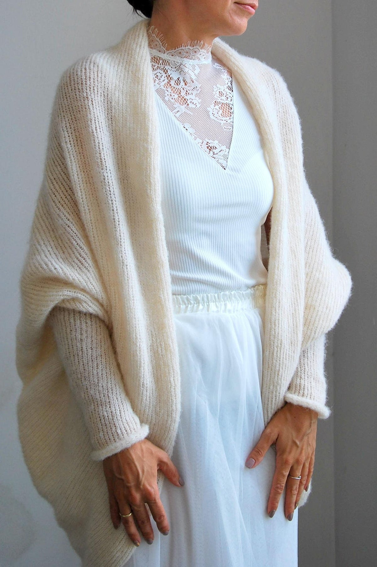 Ivory Alpaca Silk Knit Cardigan: Bridal Wedding Shrug