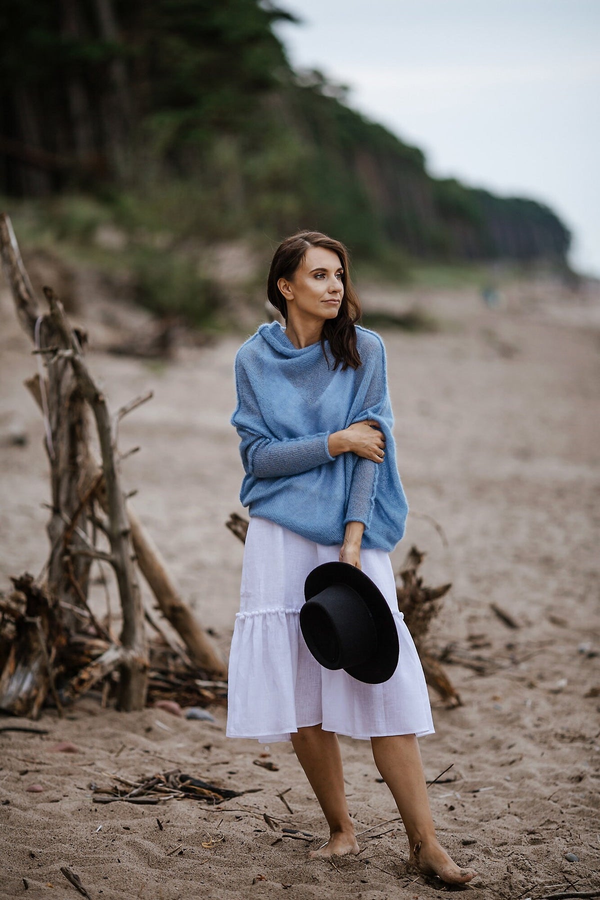 Blue Mohair Silk Cocoon Poncho: Bridal Sweater Jacket