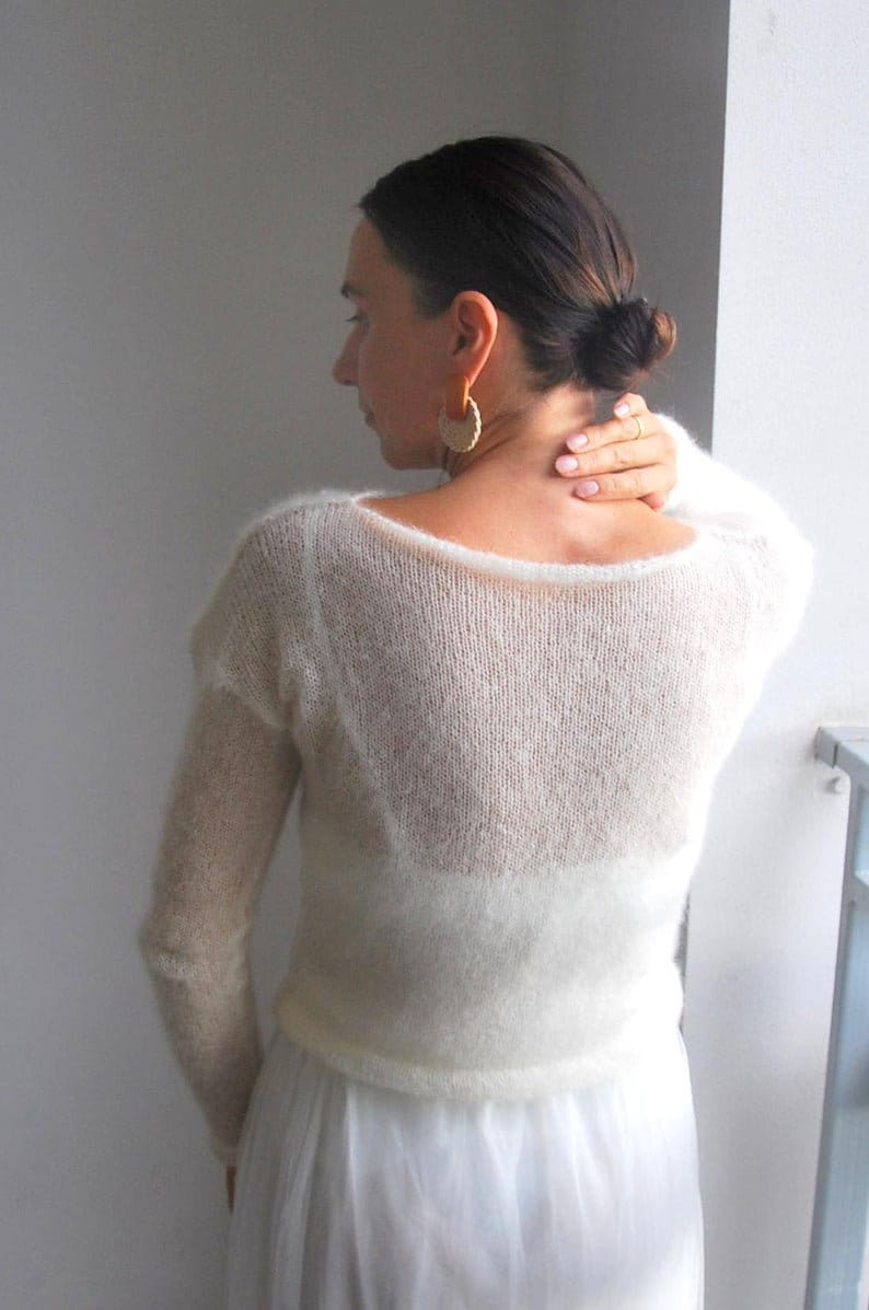 Mohair Silk Knit Sweater - Ivory Bridal Pullover