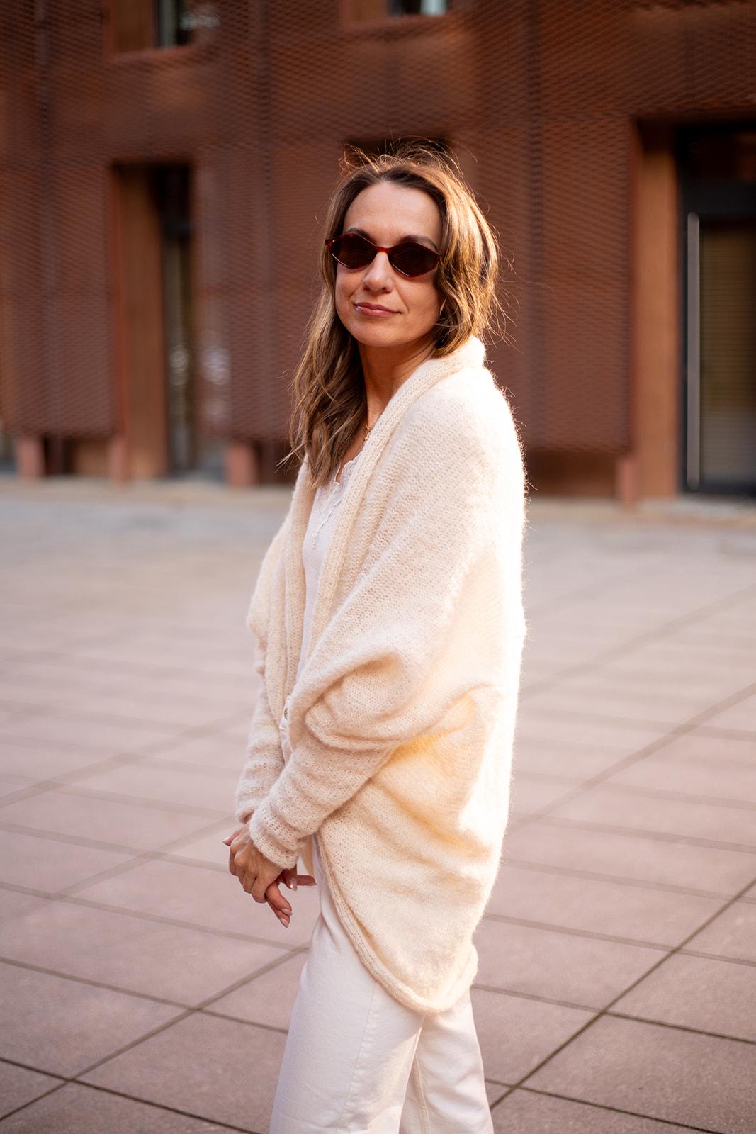 Cream ivory boho cardigan alpaca silk, handmade wrap sweater,  soft lightweight knitwear, cozy minimalist bohemian sweater