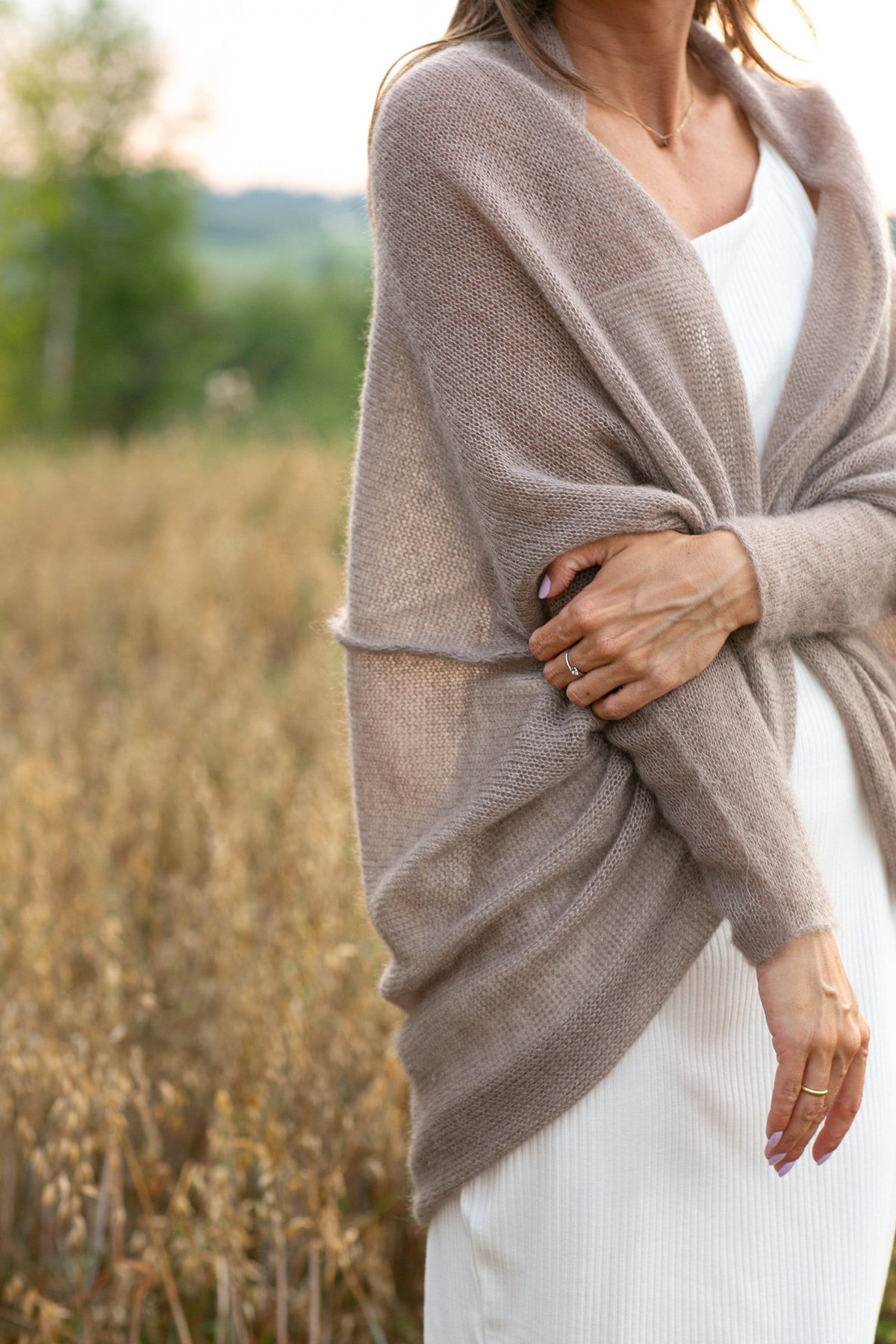Hand Knit Mohair Bridal Cardigan: Soft Beige Wedding Sweater