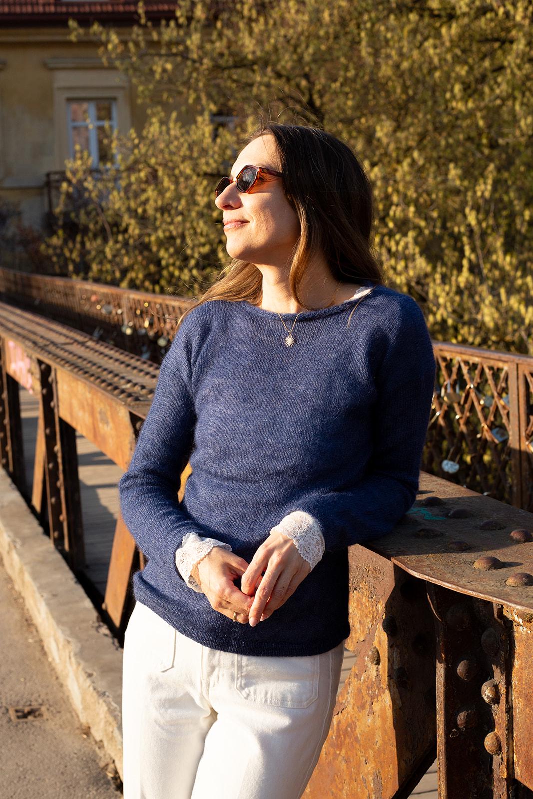 Handmade Mohair Silk Sweater for Women, Soft Blue Knit Pullover, Lightweight Luxury Mohair Jumper