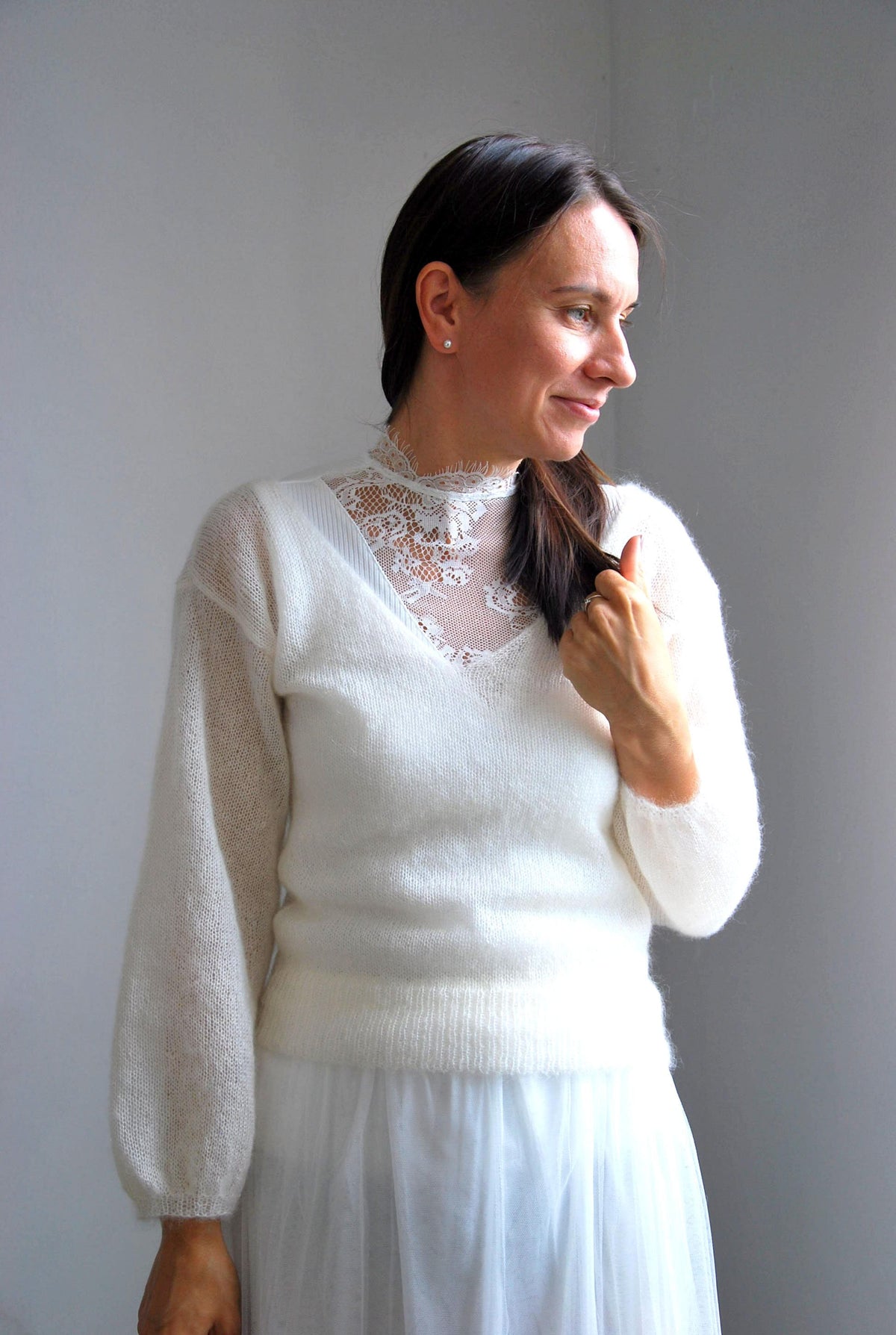 Off White Mohair Silk Sweater: Bridal Pullover Jacket