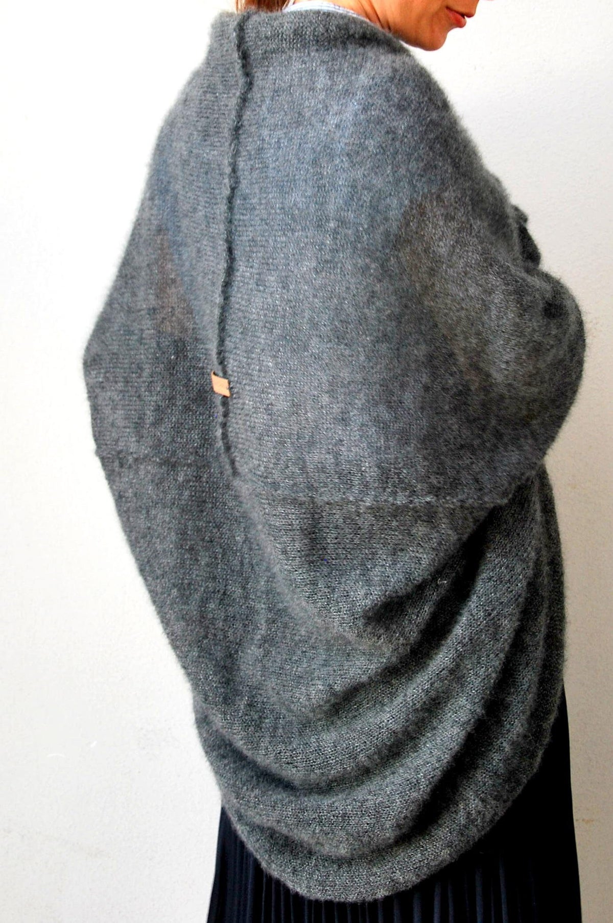 Hand Knit Mohair Silk Cardigan - Gray Knit Sweater