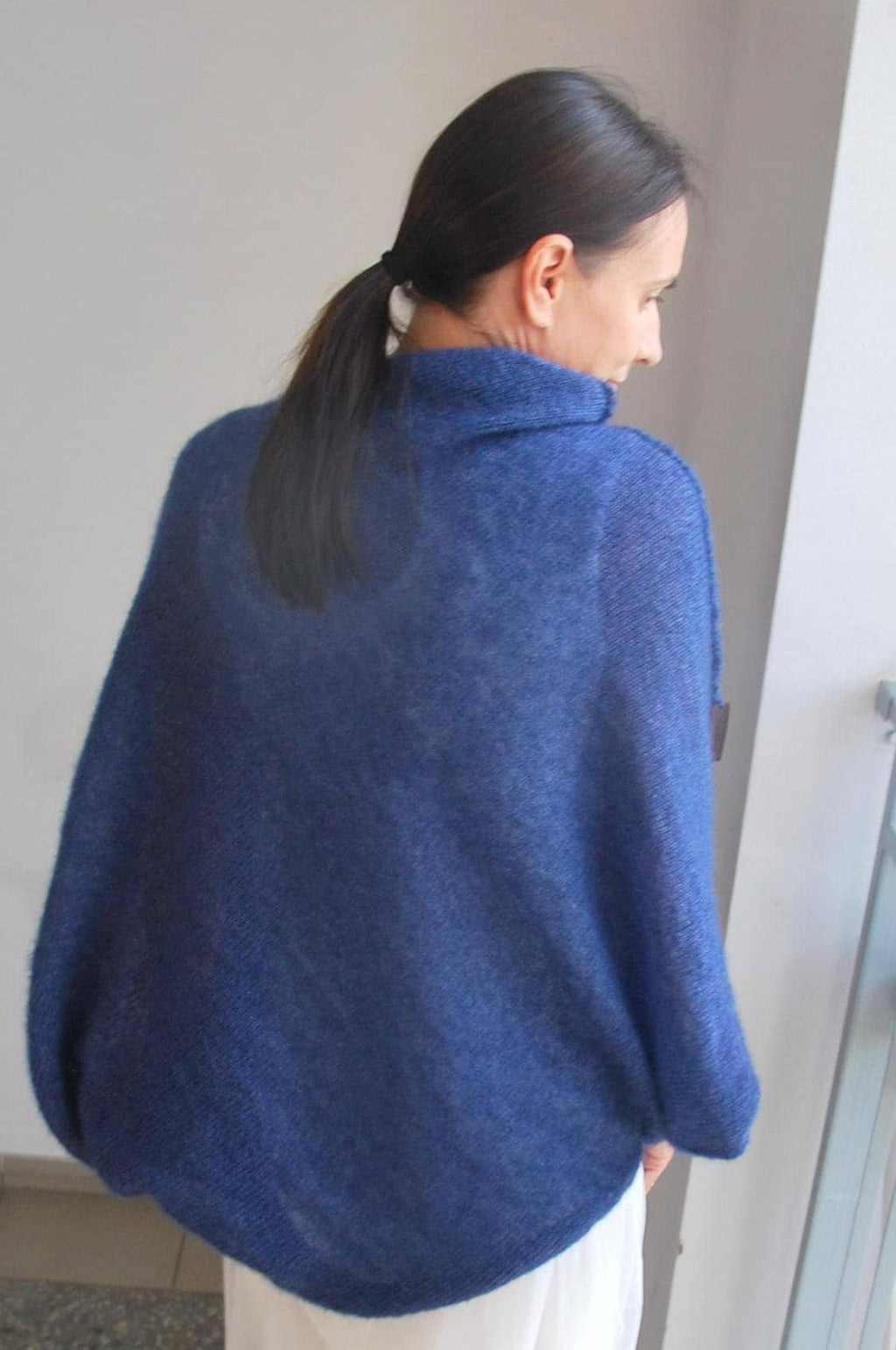 Navy Blue Mohair Silk Poncho: Bridal Cocoon Pullover