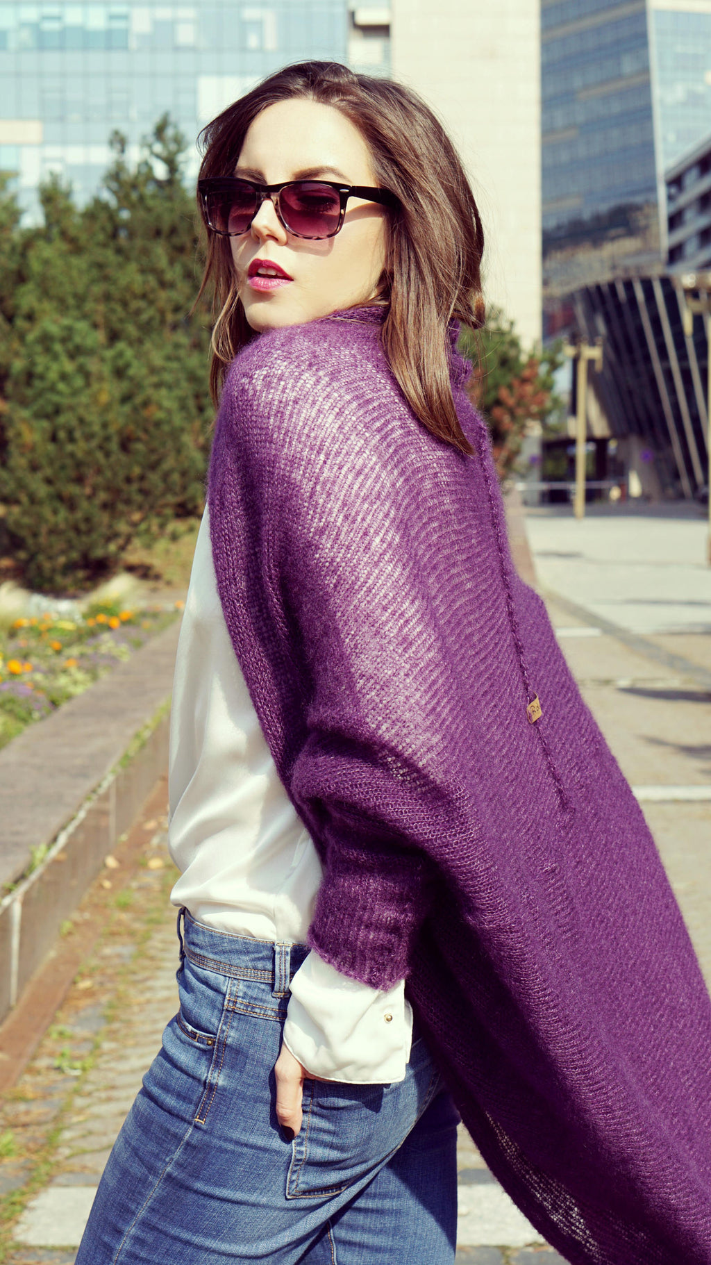 Purple Mohair Silk Cardigan: Bohemian Knit Sweater
