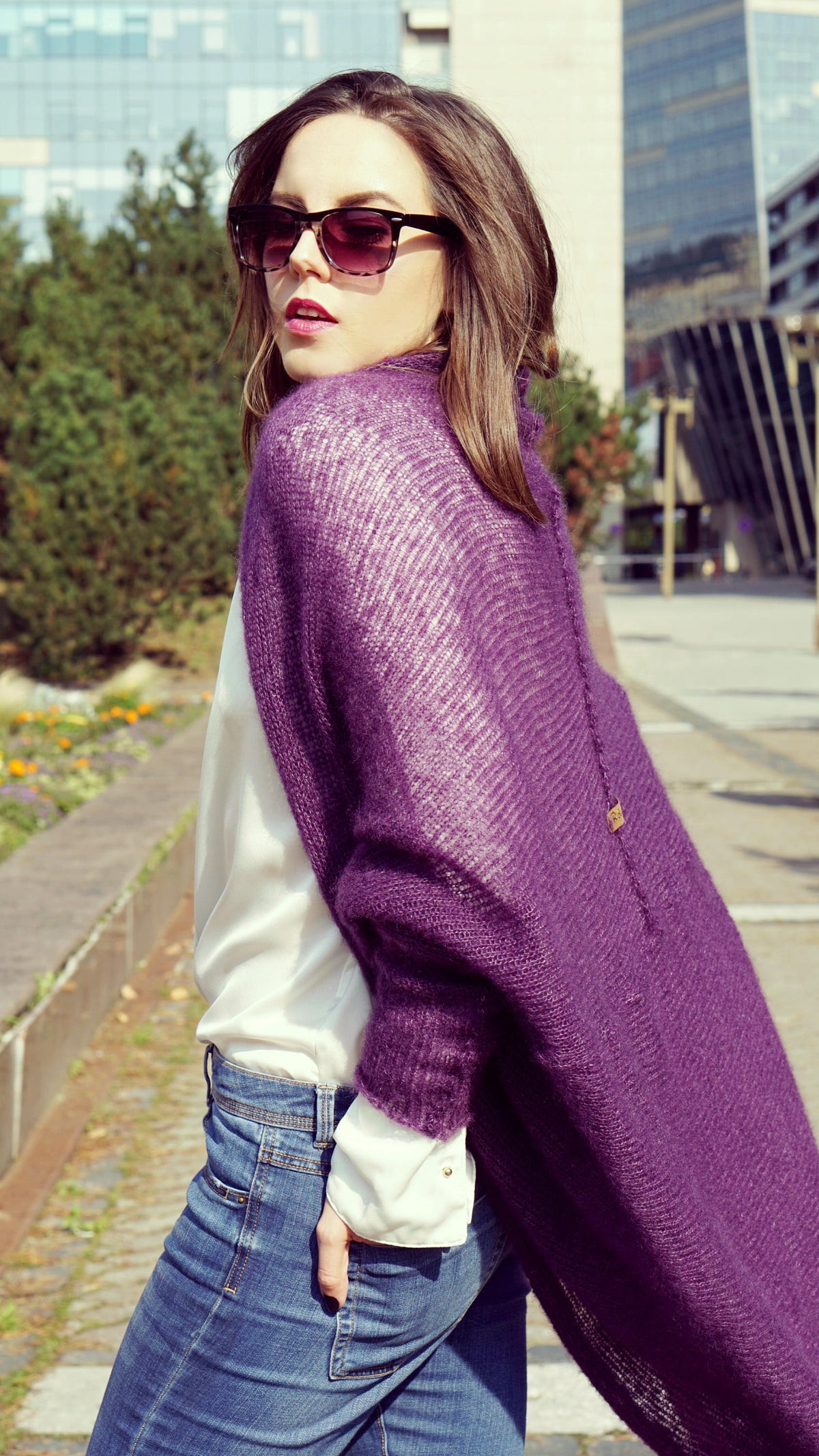 Purple Mohair Silk Cardigan: Bohemian Knit Sweater