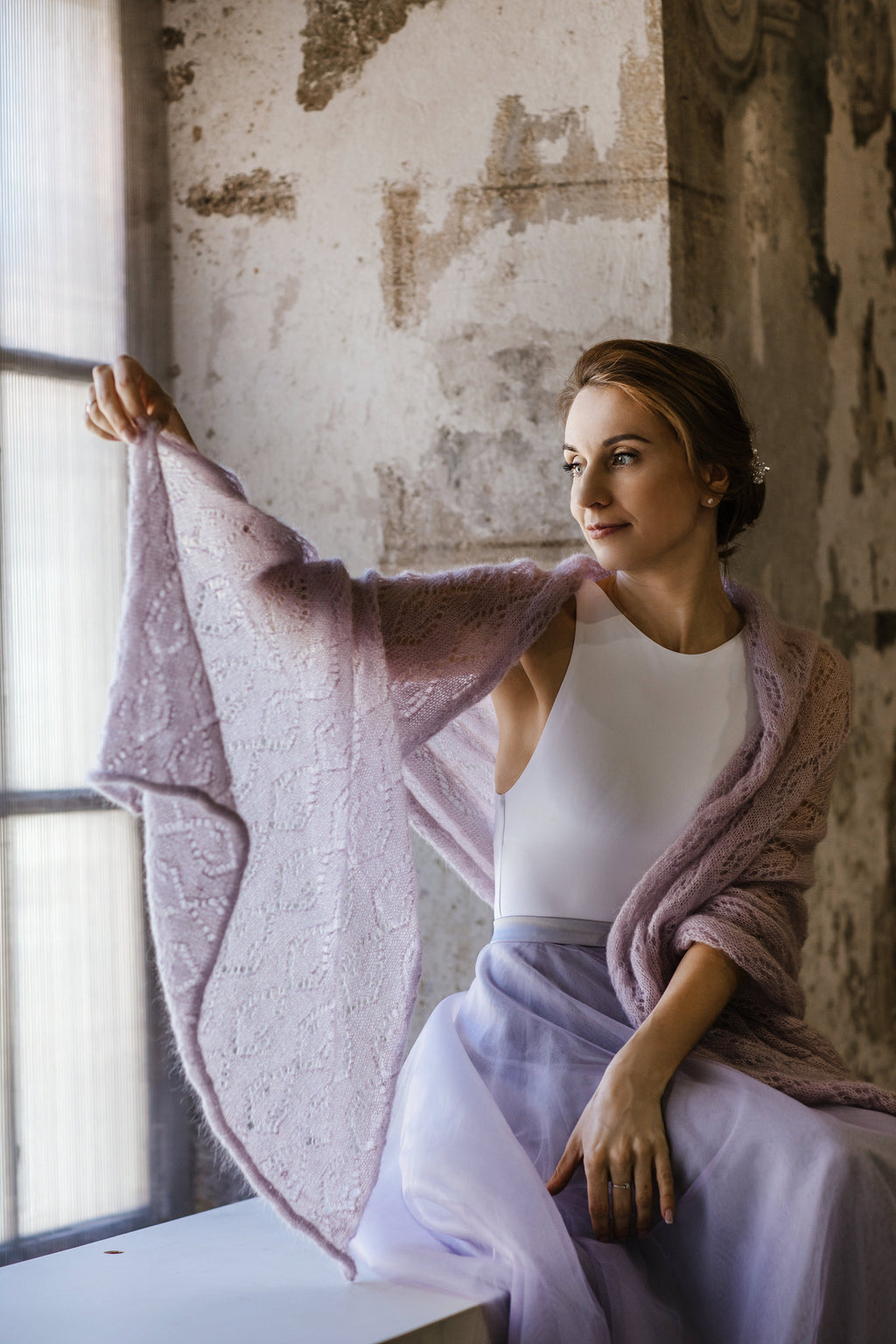 Light Lavender Mohair Silk Shawl: Bridal Wedding Wrap