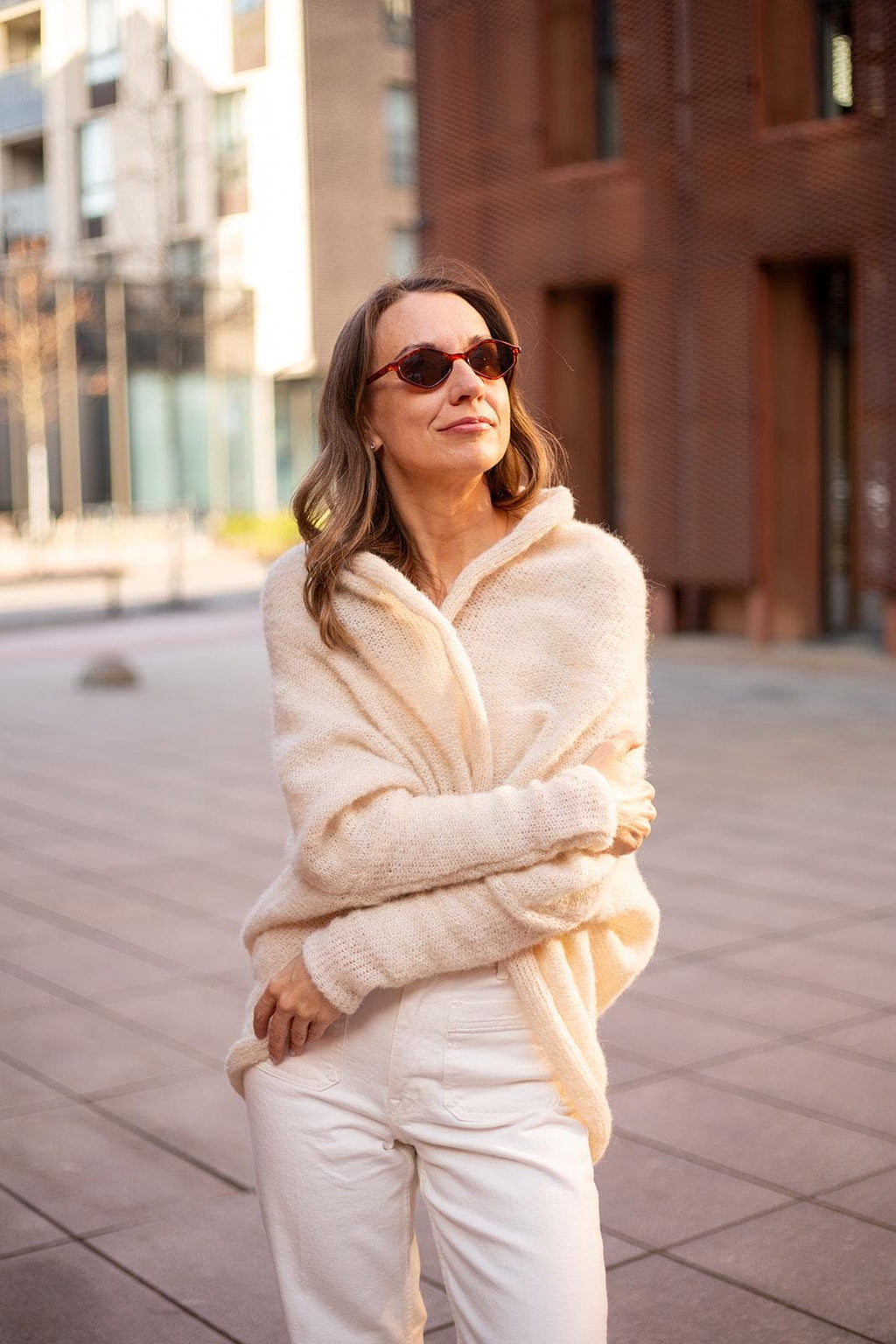Cream ivory boho cardigan alpaca silk, handmade wrap sweater,  soft lightweight knitwear, cozy minimalist bohemian sweater