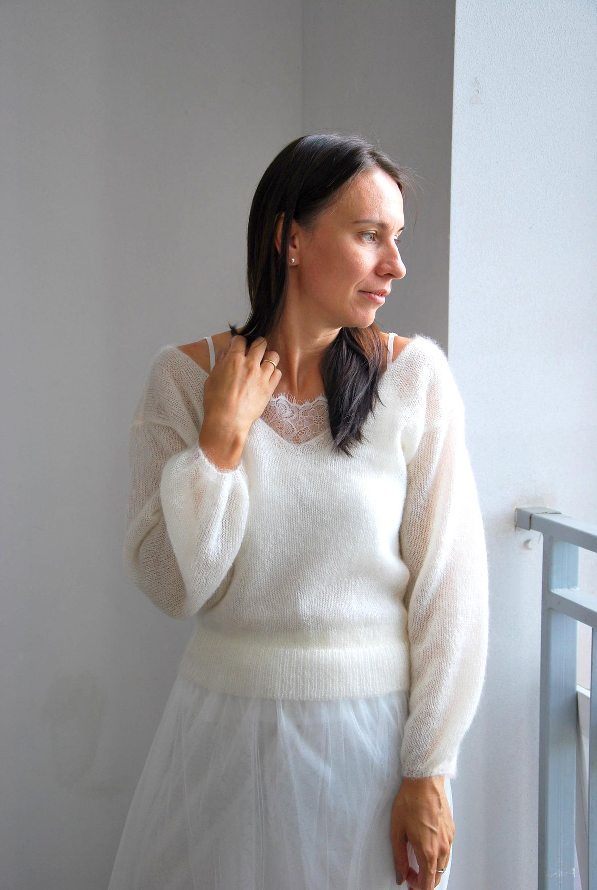 Off White Mohair Silk Sweater: Bridal Pullover Jacket
