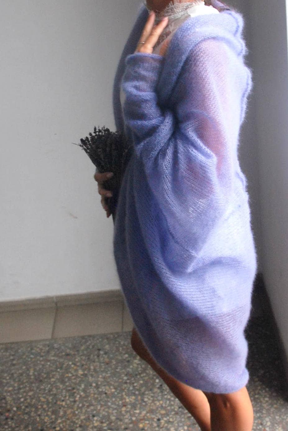 Hand Knit Mohair Cardigan: Bridal Wedding Sweater, Lavender Silk Blend