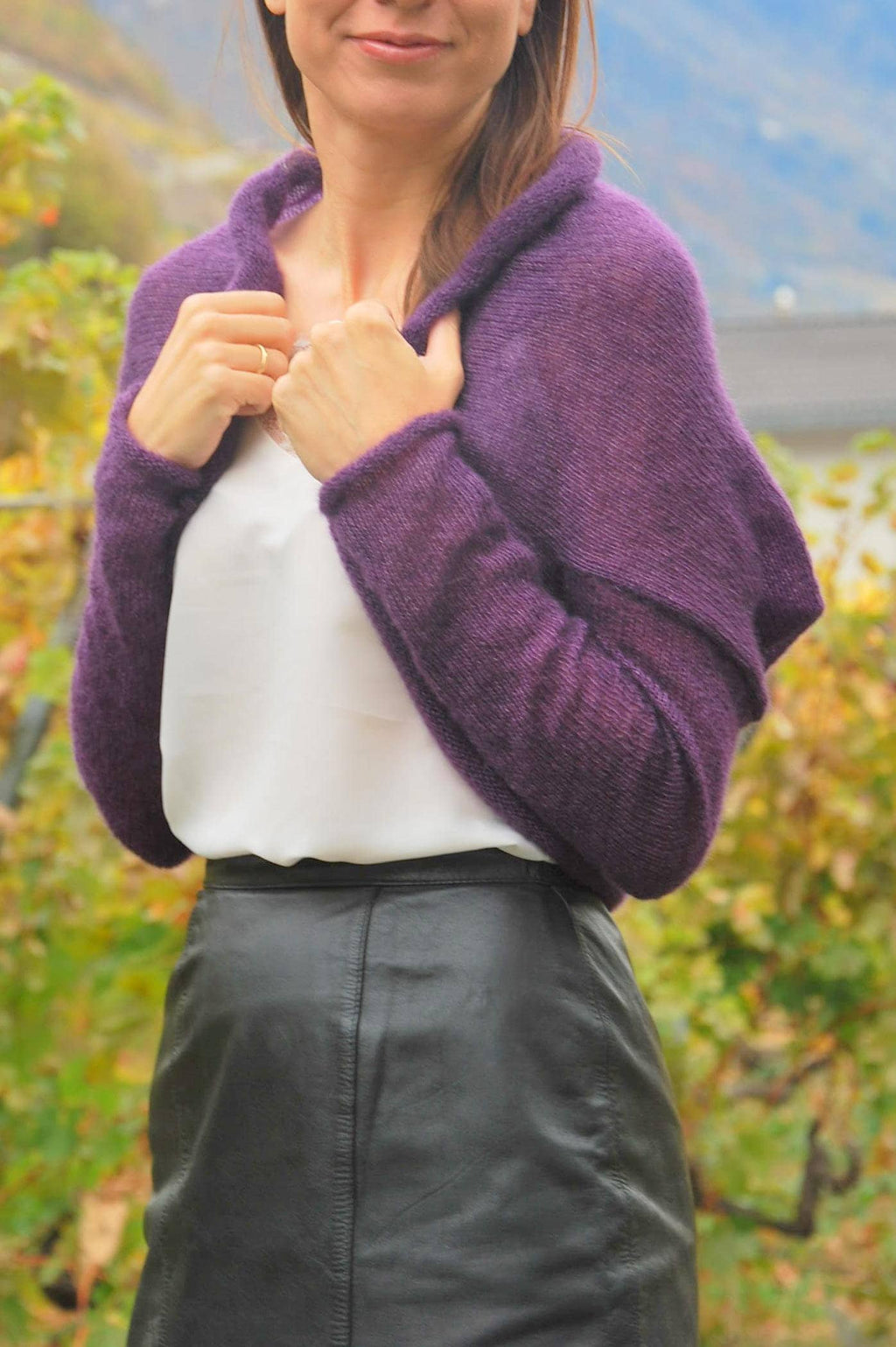 Dark Purple Mohair Silk Bolero: Knitted Bridal Cover-Up