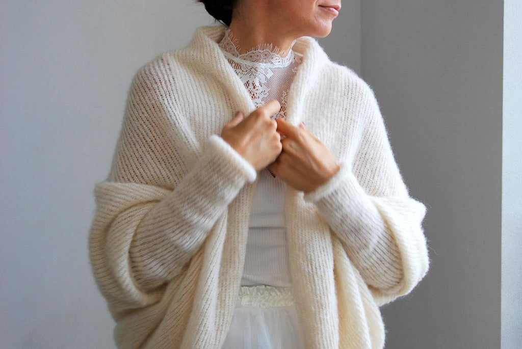 Ivory Alpaca Silk Knit Cardigan: Bridal Wedding Shrug