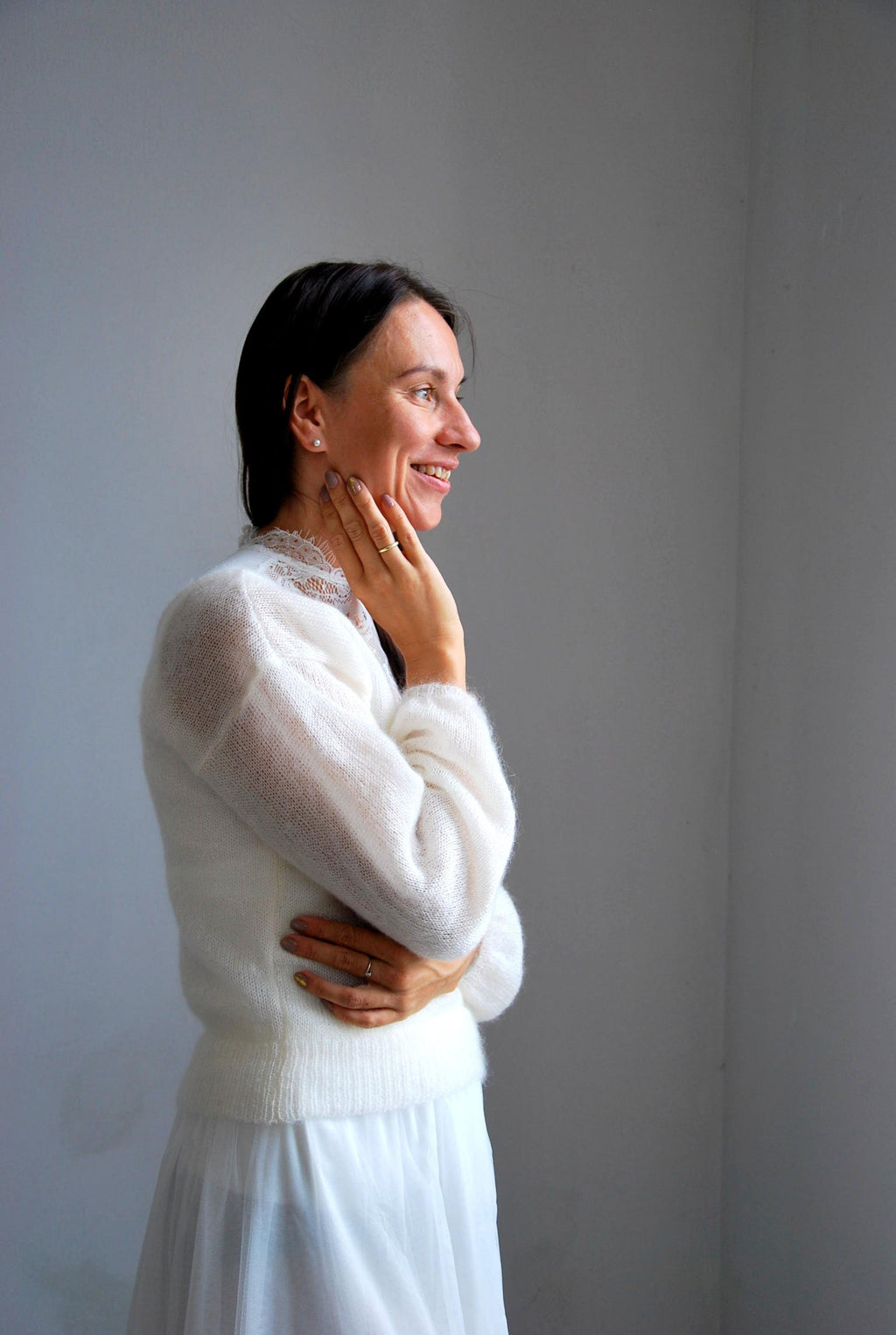 Off White Mohair Silk Sweater: Bridal Pullover Jacket