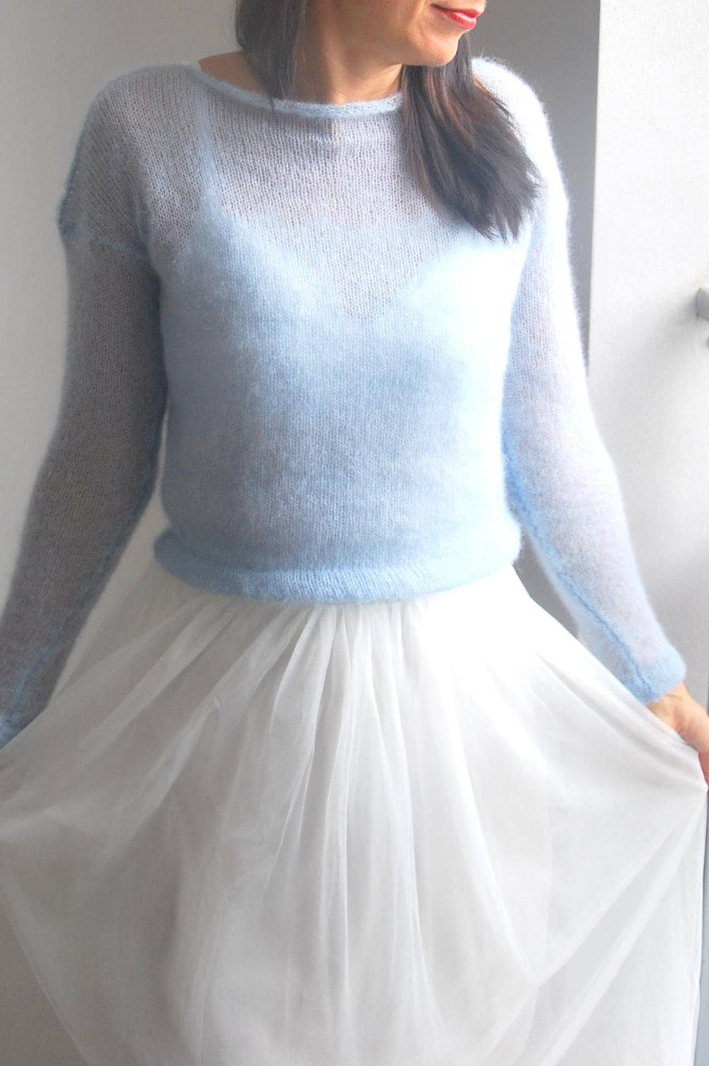 Handmade Mohair Silk Pullover: Light Blue Bridal Sweater